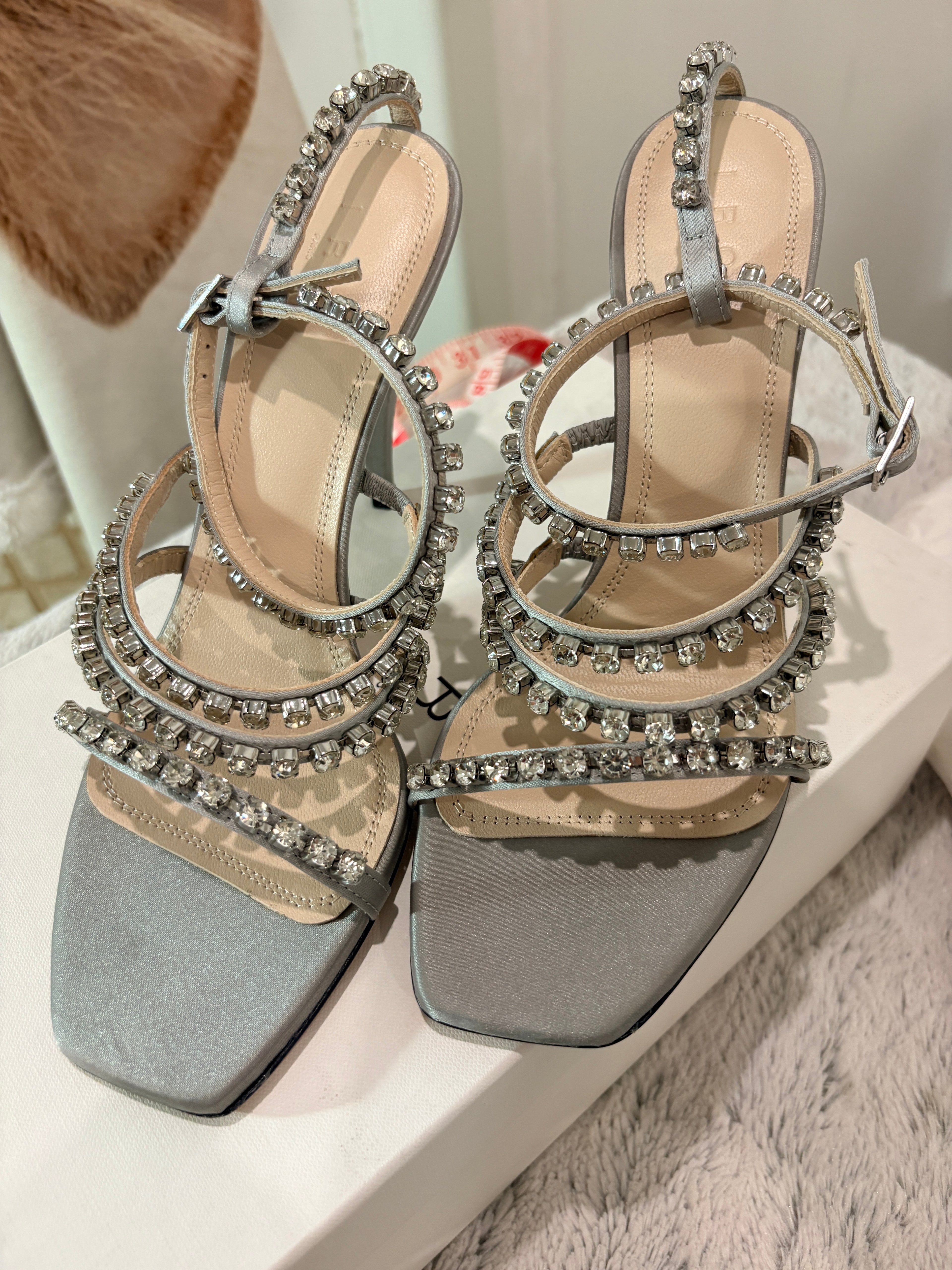 Sandales à talons IRO Paris "Hera" en satin et cristaux – Taille 39 – Neuves