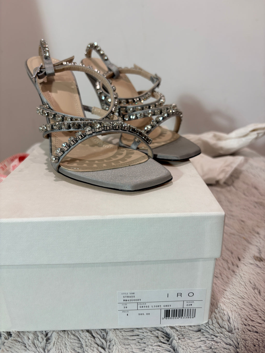 Sandales à talons IRO Paris "Hera" en satin et cristaux – Taille 39 – Neuves