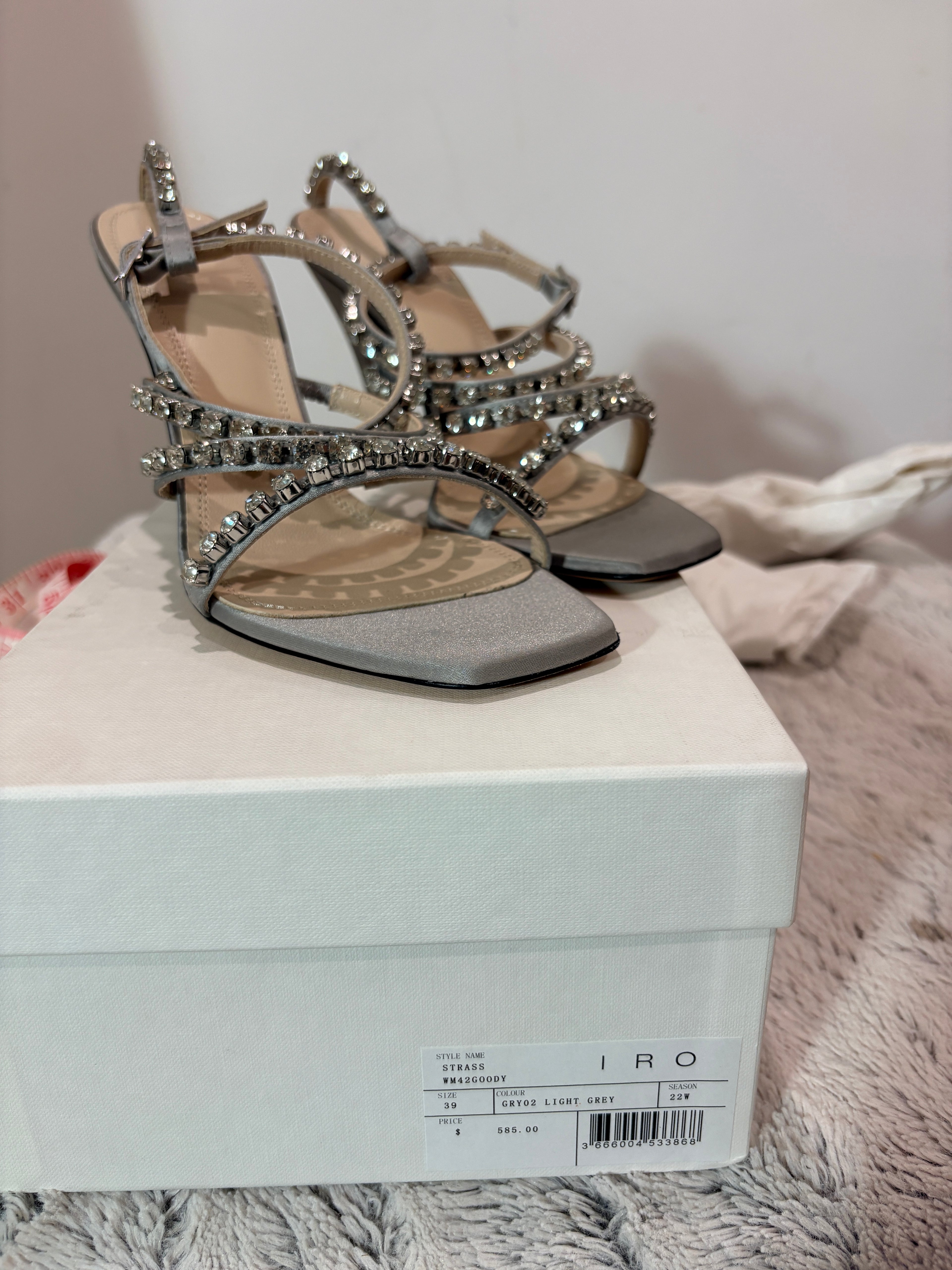 Sandales à talons IRO Paris "Hera" en satin et cristaux – Taille 39 – Neuves