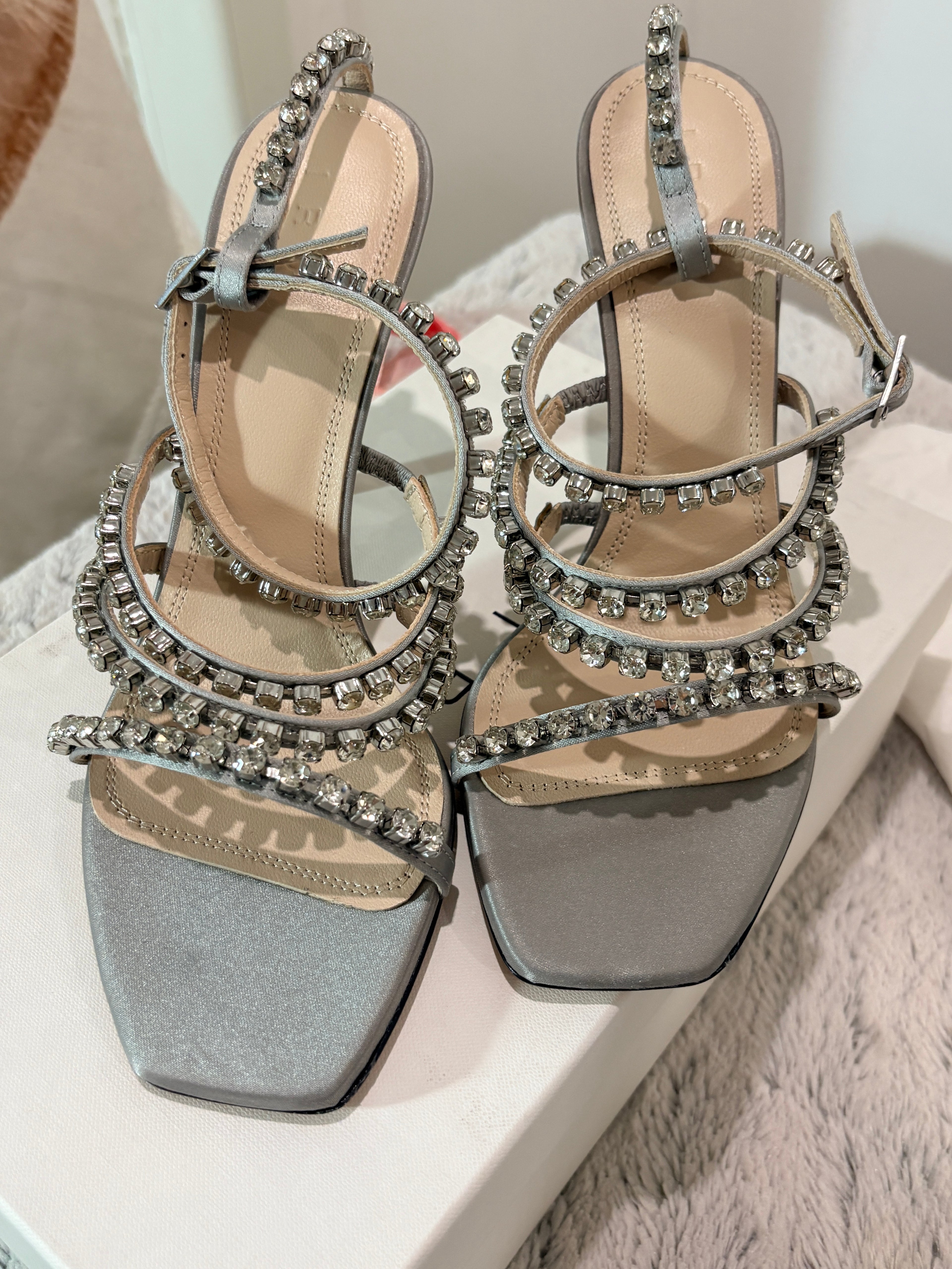 Sandales à talons IRO Paris "Hera" en satin et cristaux – Taille 39 – Neuves