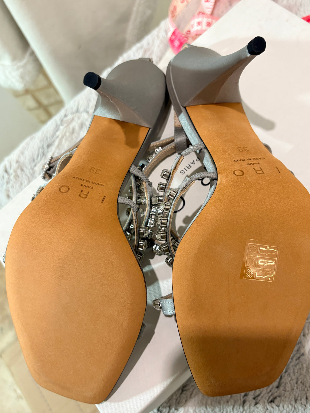 Sandales à talons IRO Paris "Hera" en satin et cristaux – Taille 39 – Neuves