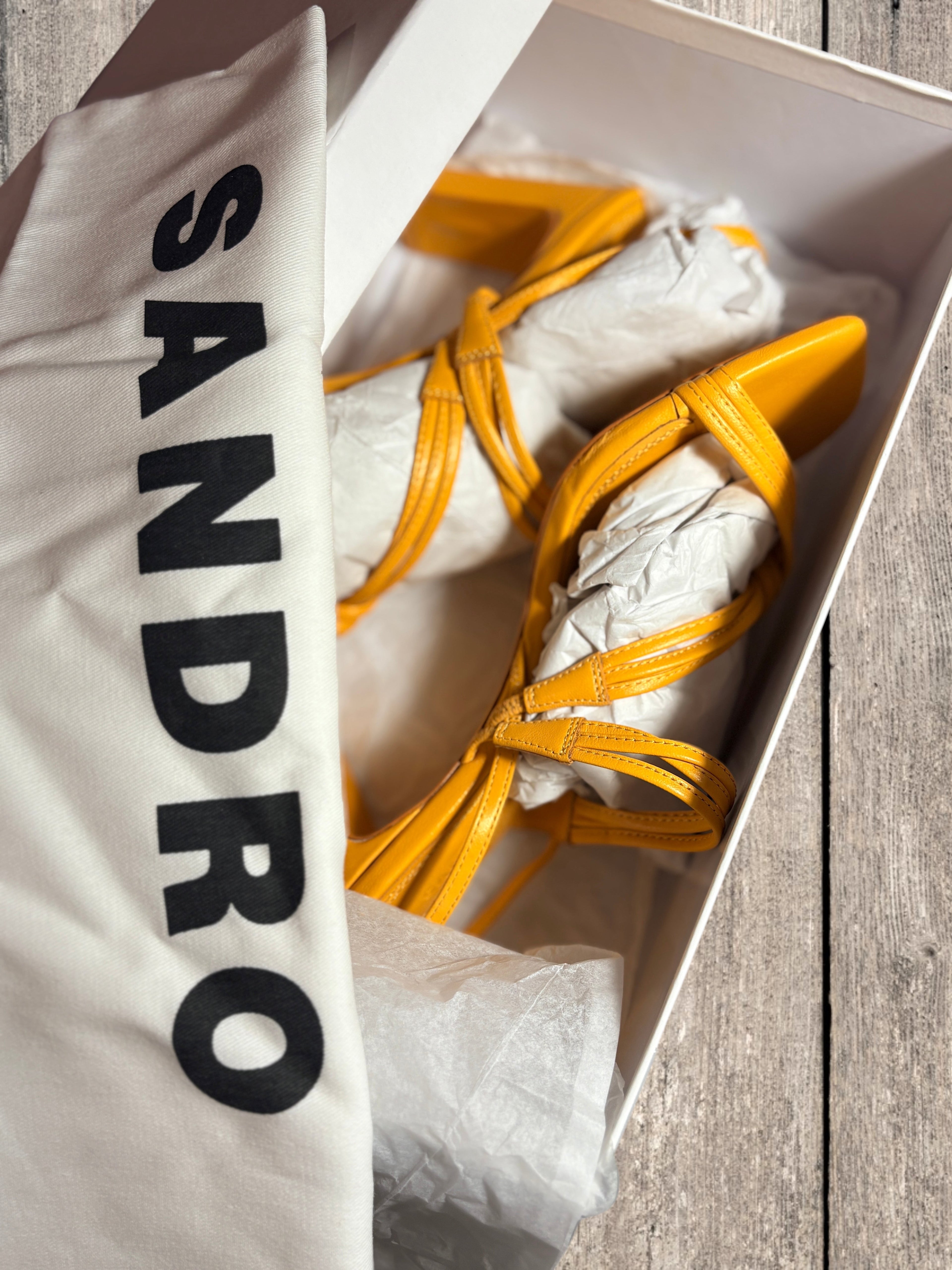 Sandales à talons Sandro – Modèle "Faye" – Orange Clémentine – Pointure 39 – Neuves avec boîte