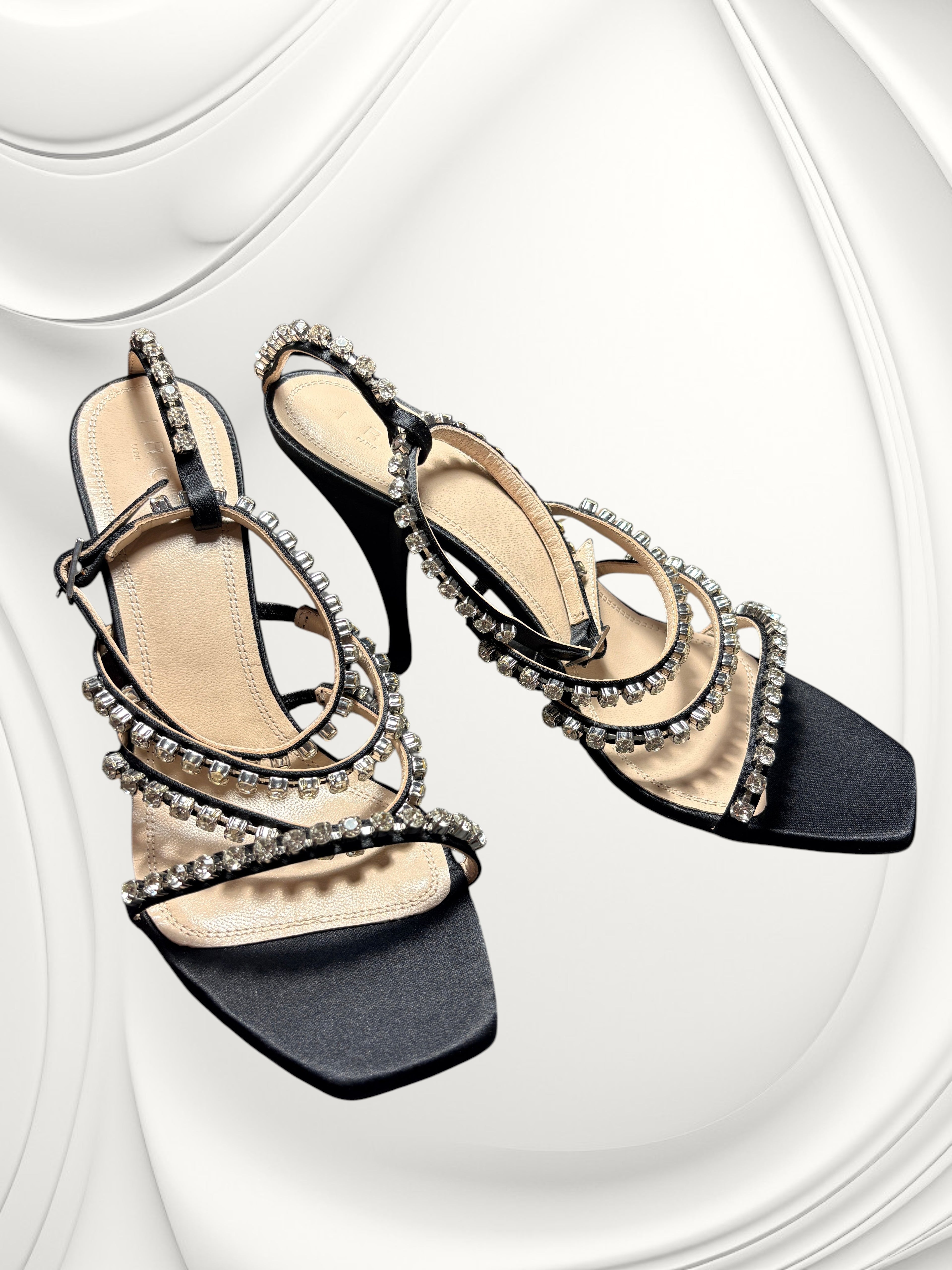 Sandales à talons en cuir et strass "Goody" – Noir