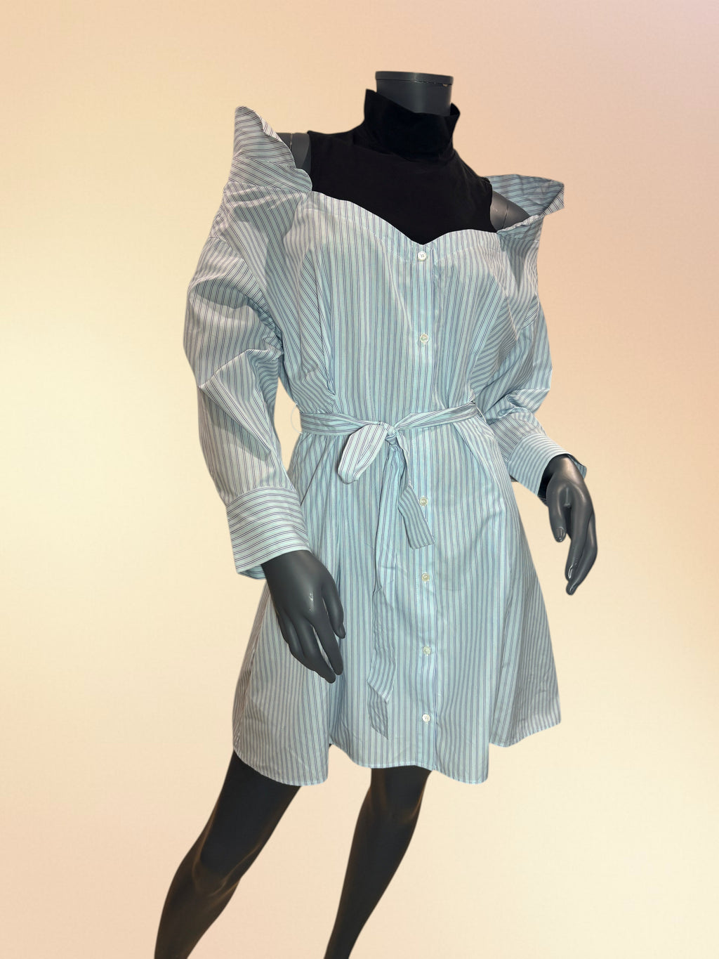 Robe-Chemise Trompe-l’Œil Maje « Riarisa » Rayée Bleu & Blanc – Neuve avec Étiquette (Taille 38)