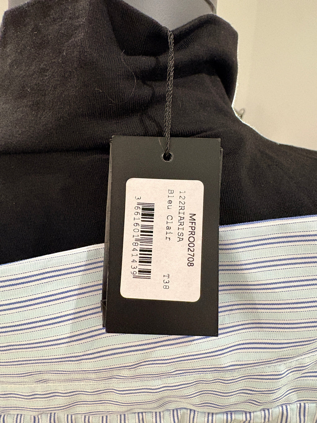Robe-Chemise Trompe-l’Œil Maje « Riarisa » Rayée Bleu & Blanc – Neuve avec Étiquette (Taille 38)