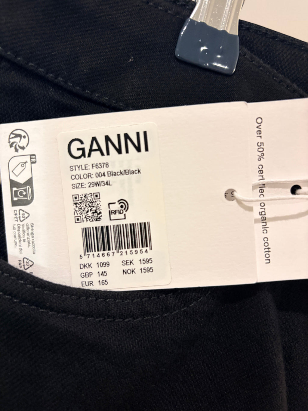 Jean Droit Noir en Coton Organique Neuf avec Étiquette – GANNI (Taille 29/34)