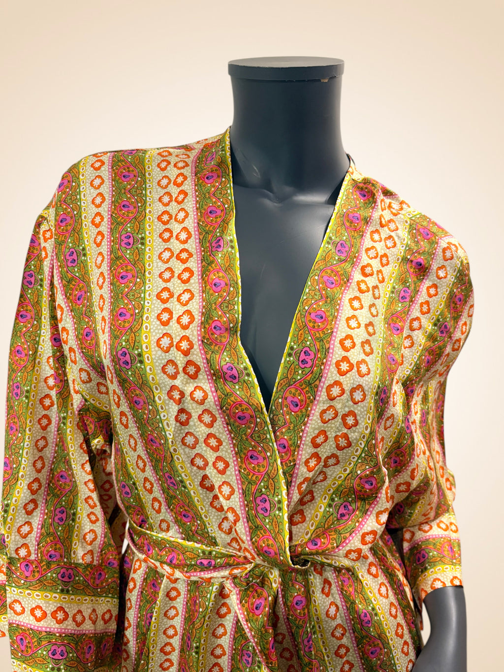 Robe Caftan Midi 100% Soie Imprimé Flower Stripes - Sandro Taille 42