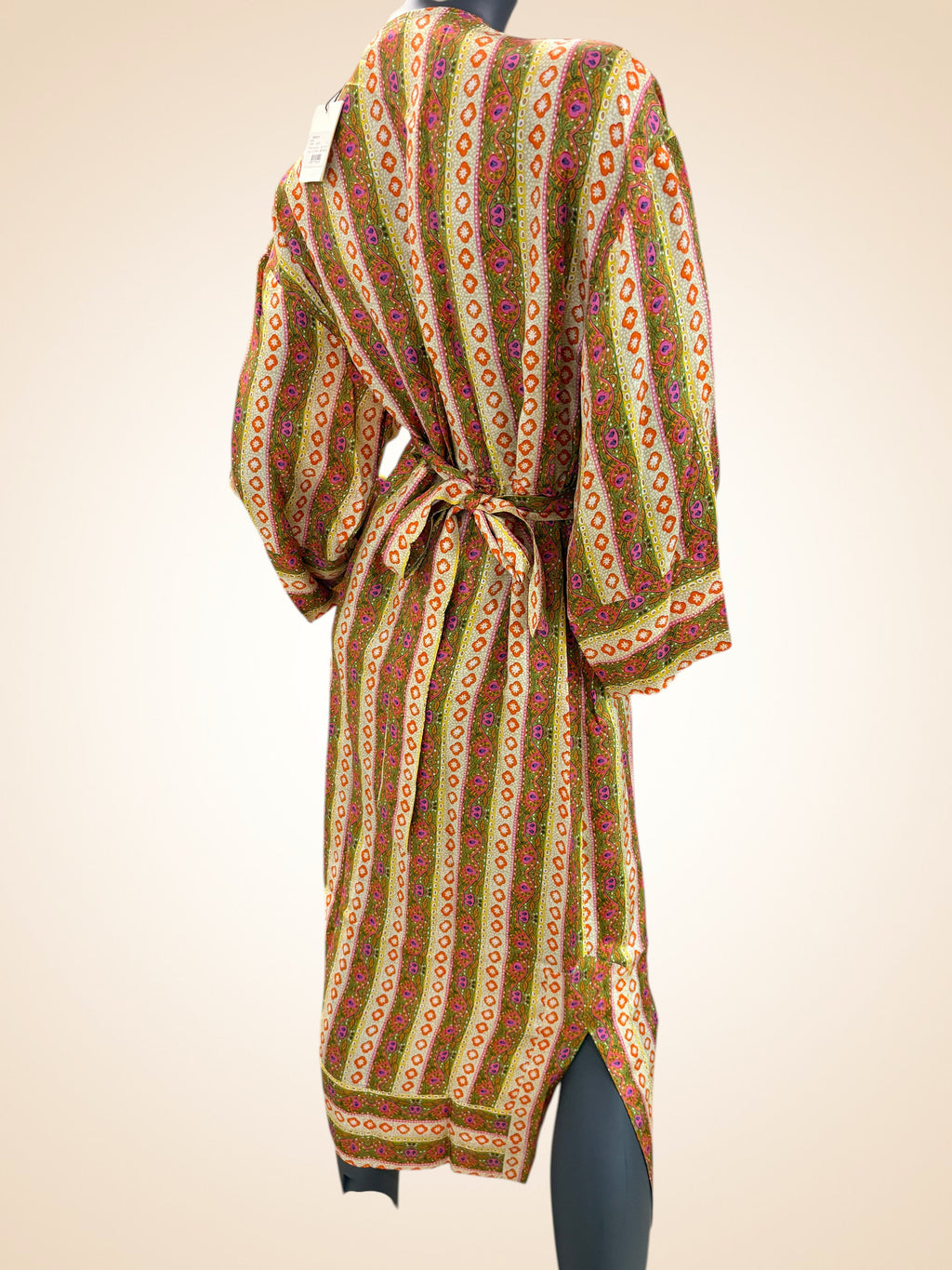 Robe Caftan Midi 100% Soie Imprimé Flower Stripes - Sandro Taille 42