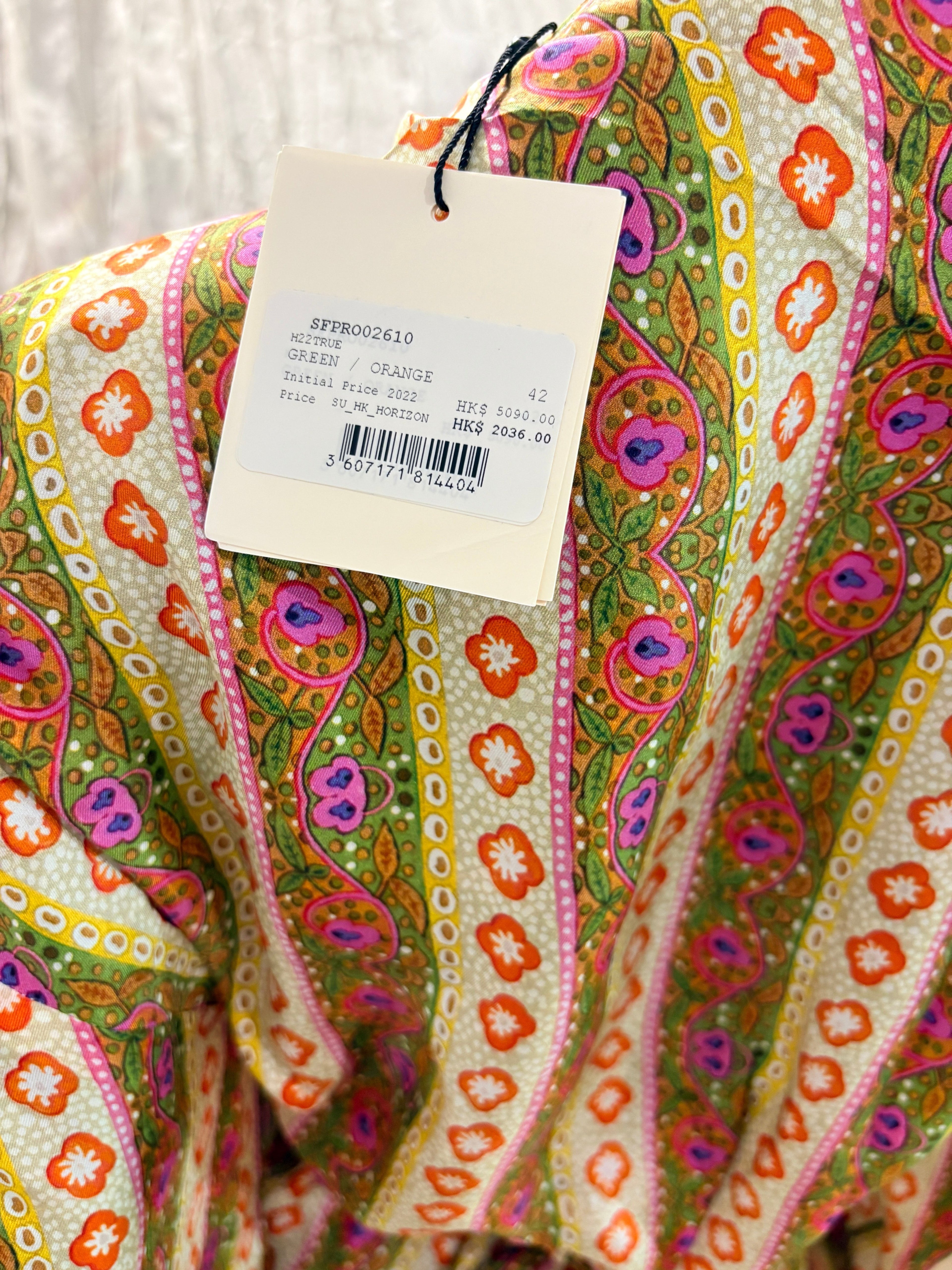 Robe Caftan Midi 100% Soie Imprimé Flower Stripes - Sandro Taille 42