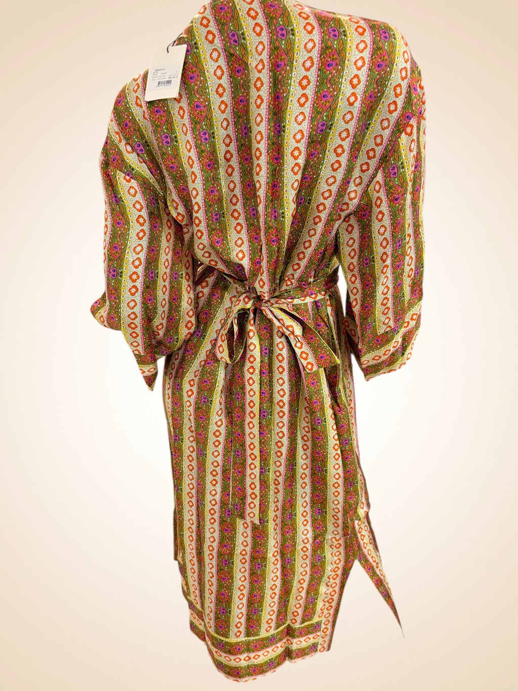 Robe Caftan Midi 100% Soie Imprimé Flower Stripes - Sandro Taille 42
