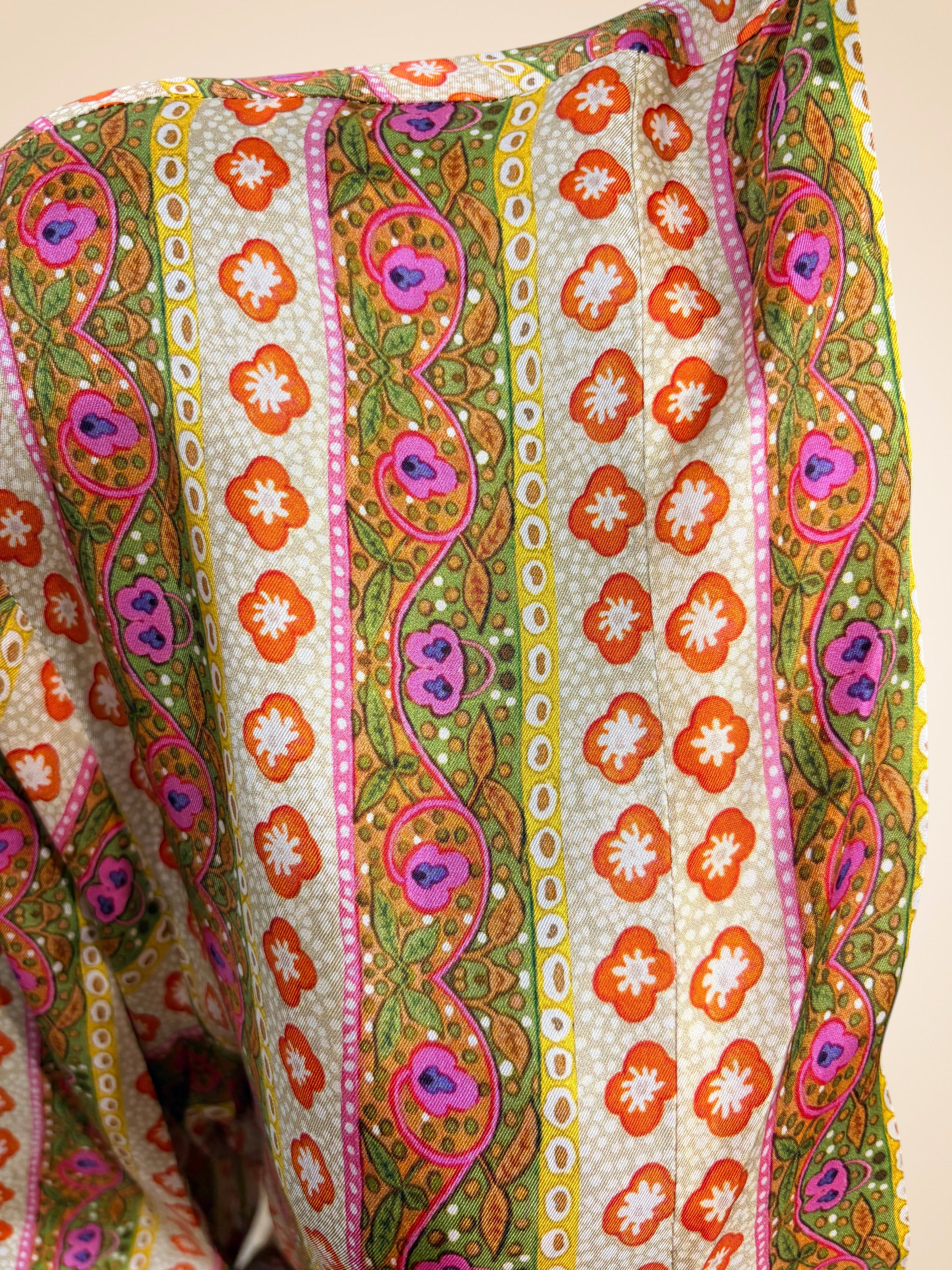 Robe Caftan Midi 100% Soie Imprimé Flower Stripes - Sandro Taille 42