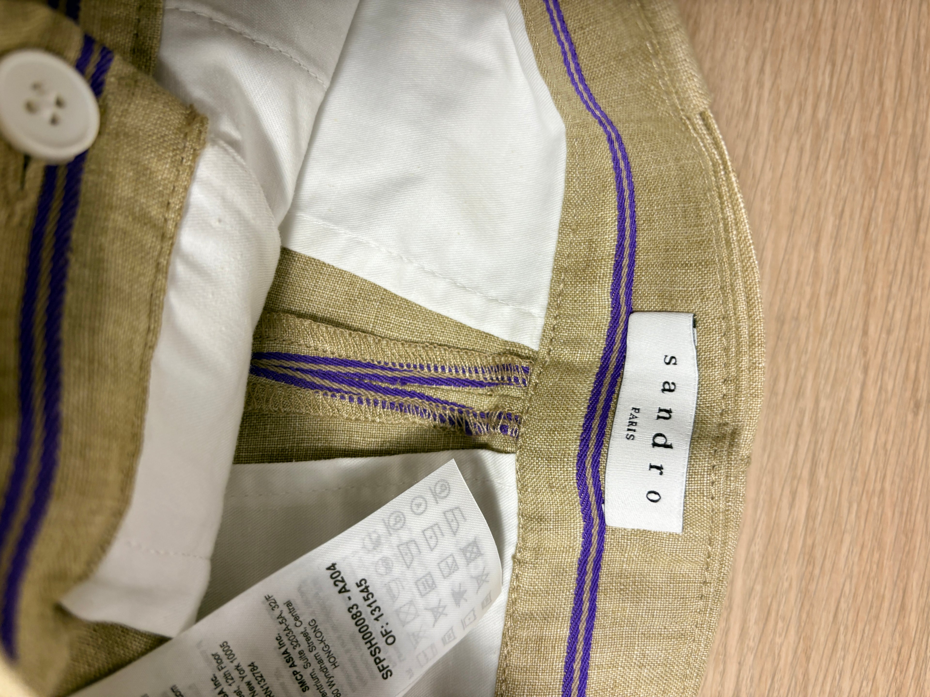 Short en Lin Sandro - Beige & Violet (Neuf avec étiquette)