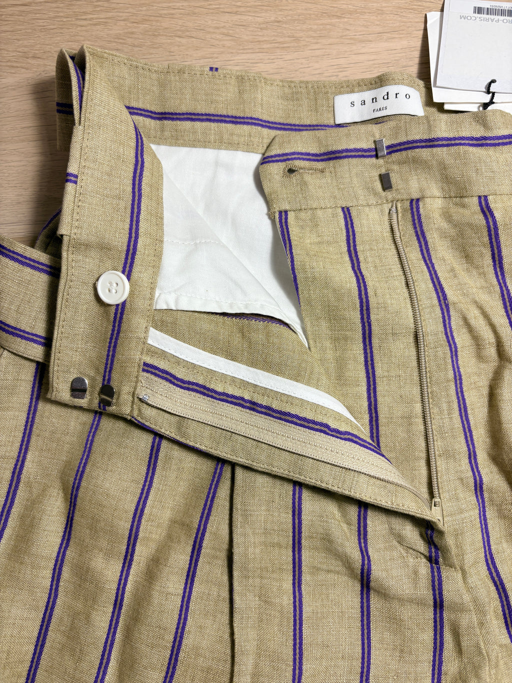 Short en Lin Sandro - Beige & Violet (Neuf avec étiquette)