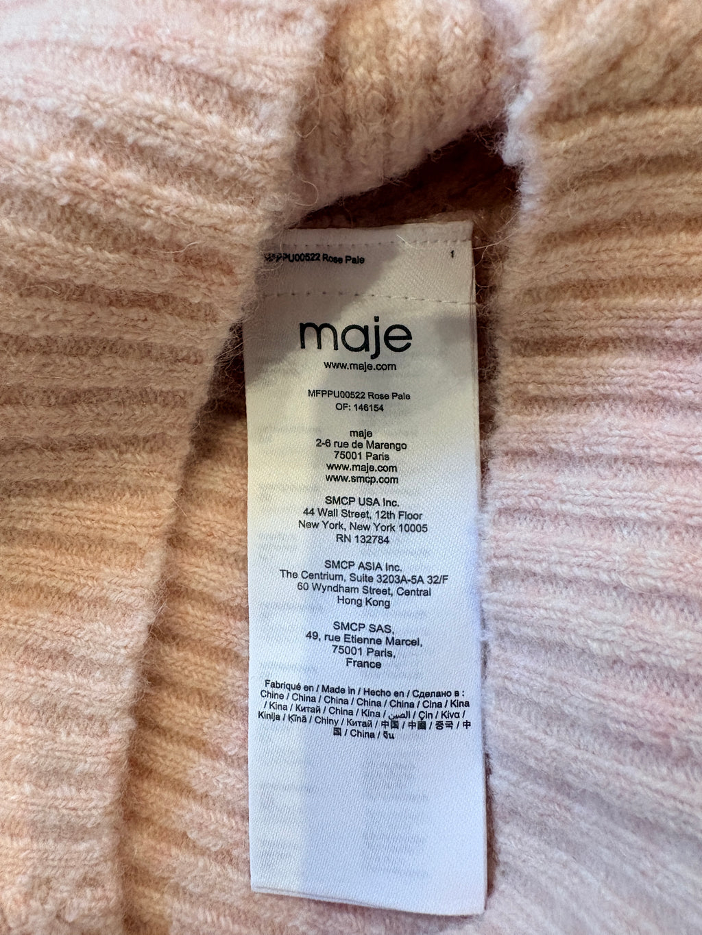 Maje - Pull 122MANDANA Rose Pale - Neuve avec étiquette MAJE