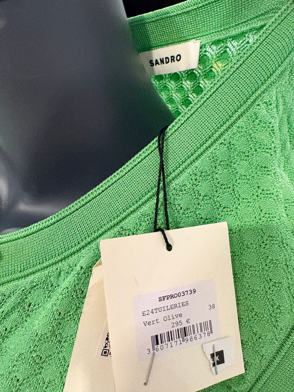 Robe midi en maille Sandro "Tuileries" – Verte – Taille 38 – Neuve avec étiquette (BNWT)