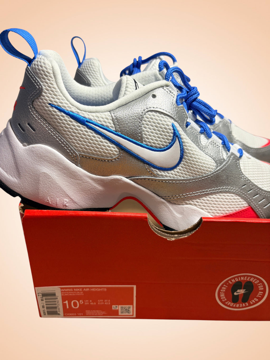 Nike Air Heights Metallic Silver Flash Crimson Blue