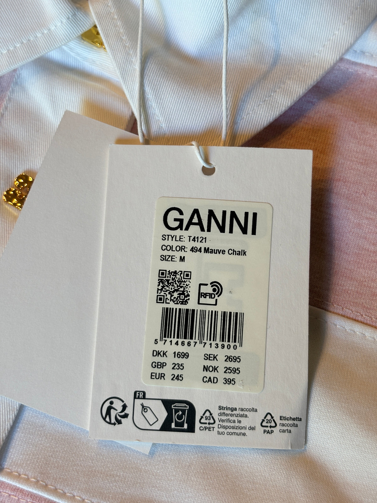 GANNI - Polo Rugby T4121 - Mauve Chalk - Neuf avec étiquette GANNI