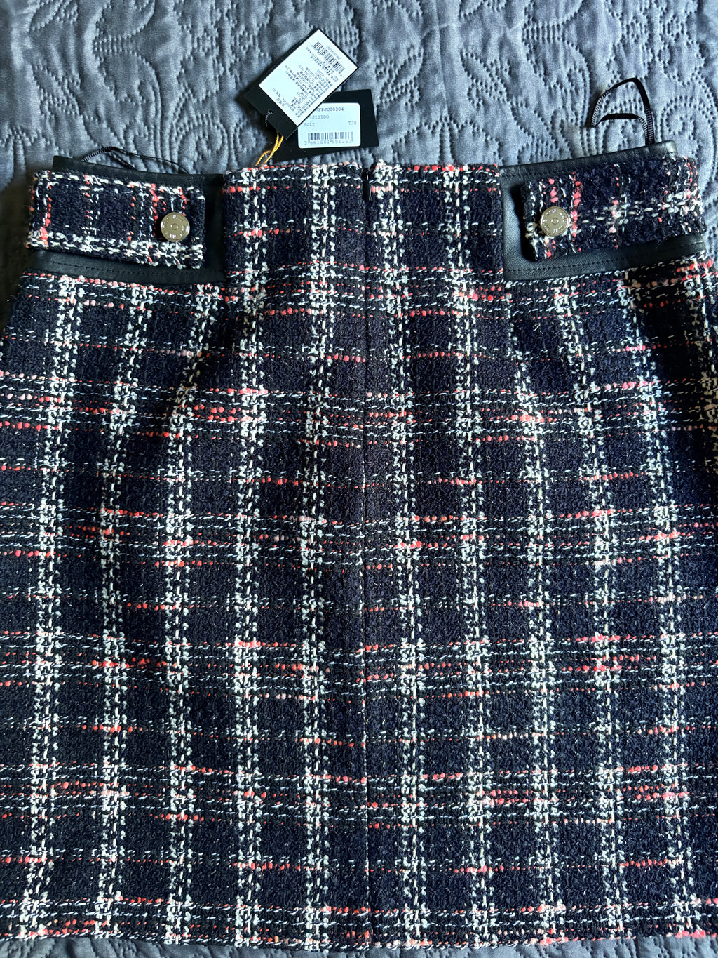 Maje - Jupe droite contrastée façon tweed - Noir - Neuve avec étiquette MAJE