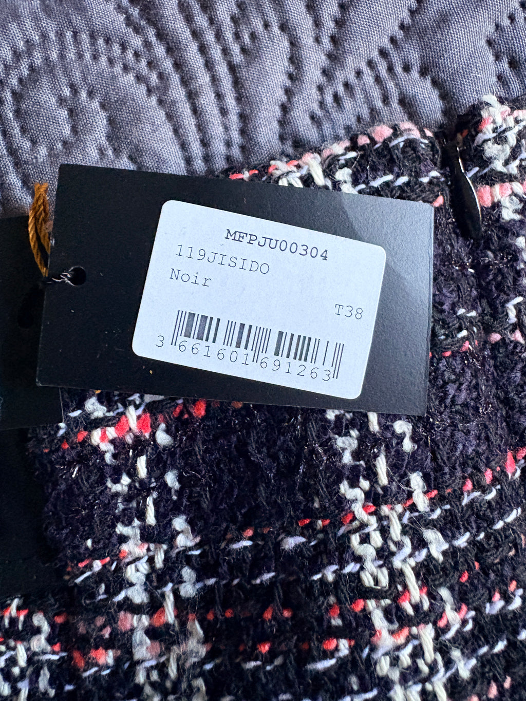 Maje - Jupe droite contrastée façon tweed - Noir - Neuve avec étiquette MAJE