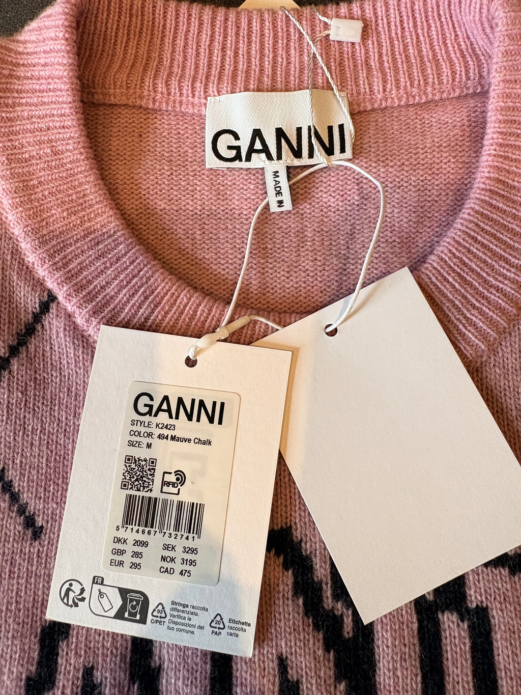 GANNI - Pull K2423 - Mauve Chalk - Neuf avec étiquette GANNI
