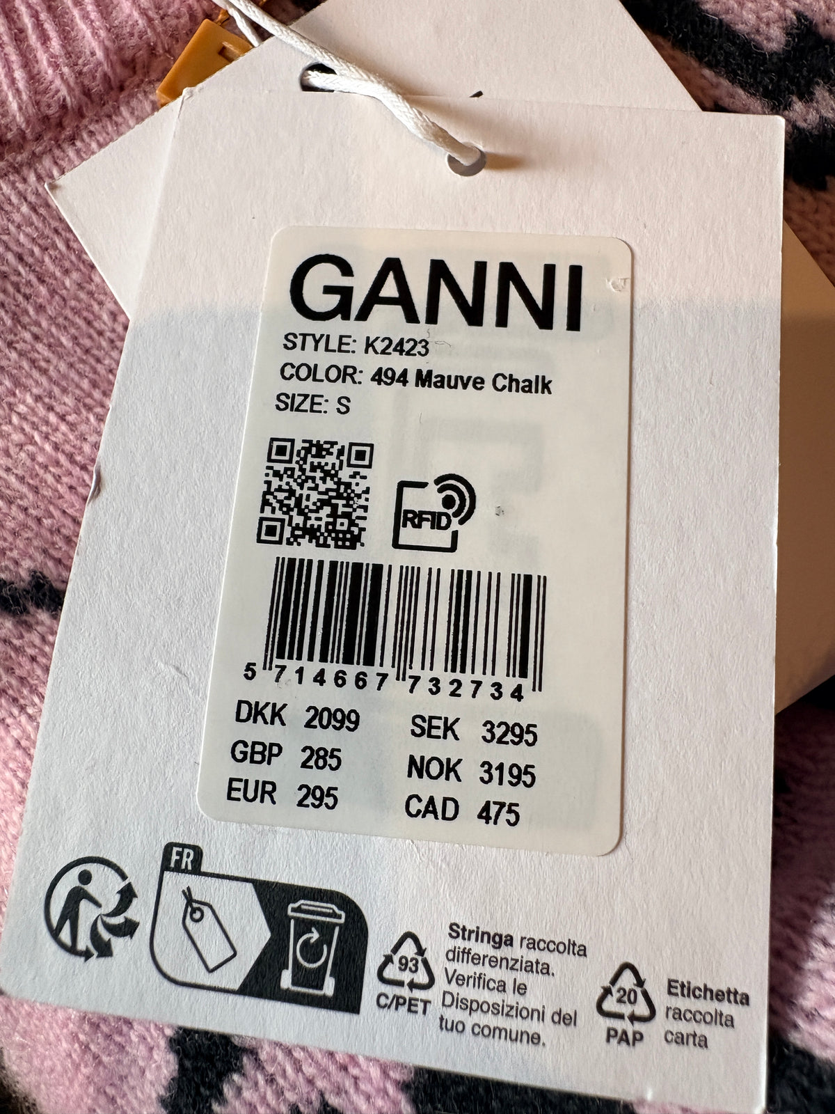 GANNI - Pull K2423 - Mauve Chalk - Neuf avec étiquette (Copie) GANNI