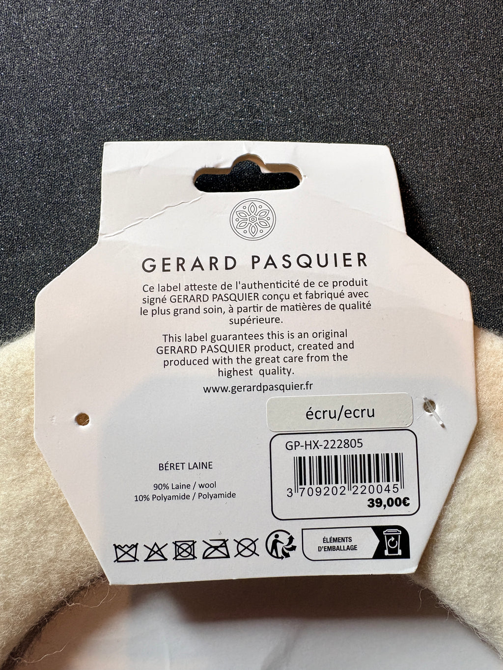 Gérard Pasquier - Béret en laine - Écru - Neuf avec étiquette Gérard Pasquier
