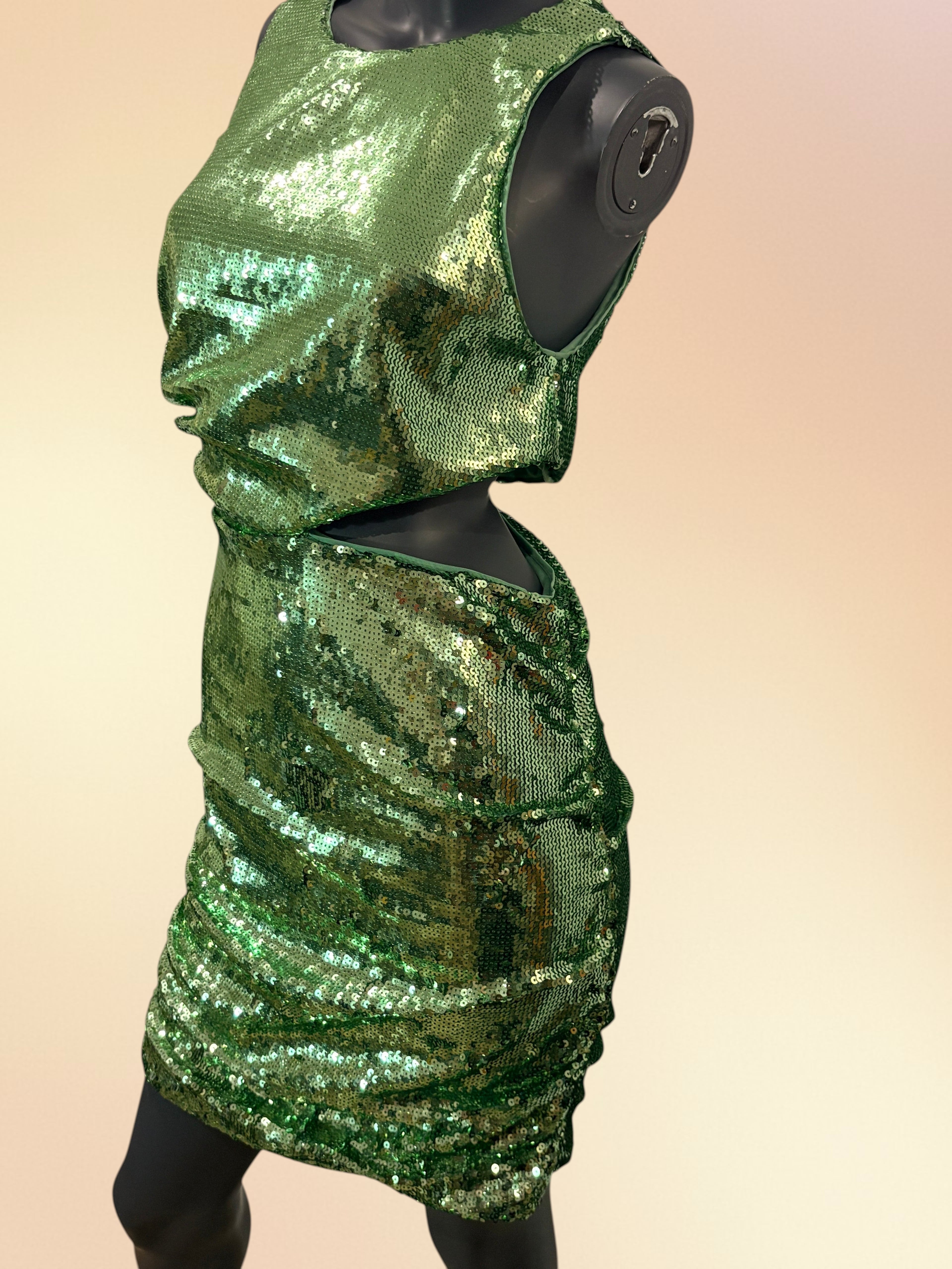 Robe Courte à Sequins Maje et Découpe Taille 40 (Verte)