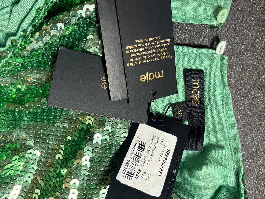 Robe Courte à Sequins Maje et Découpe Taille 40 (Verte)