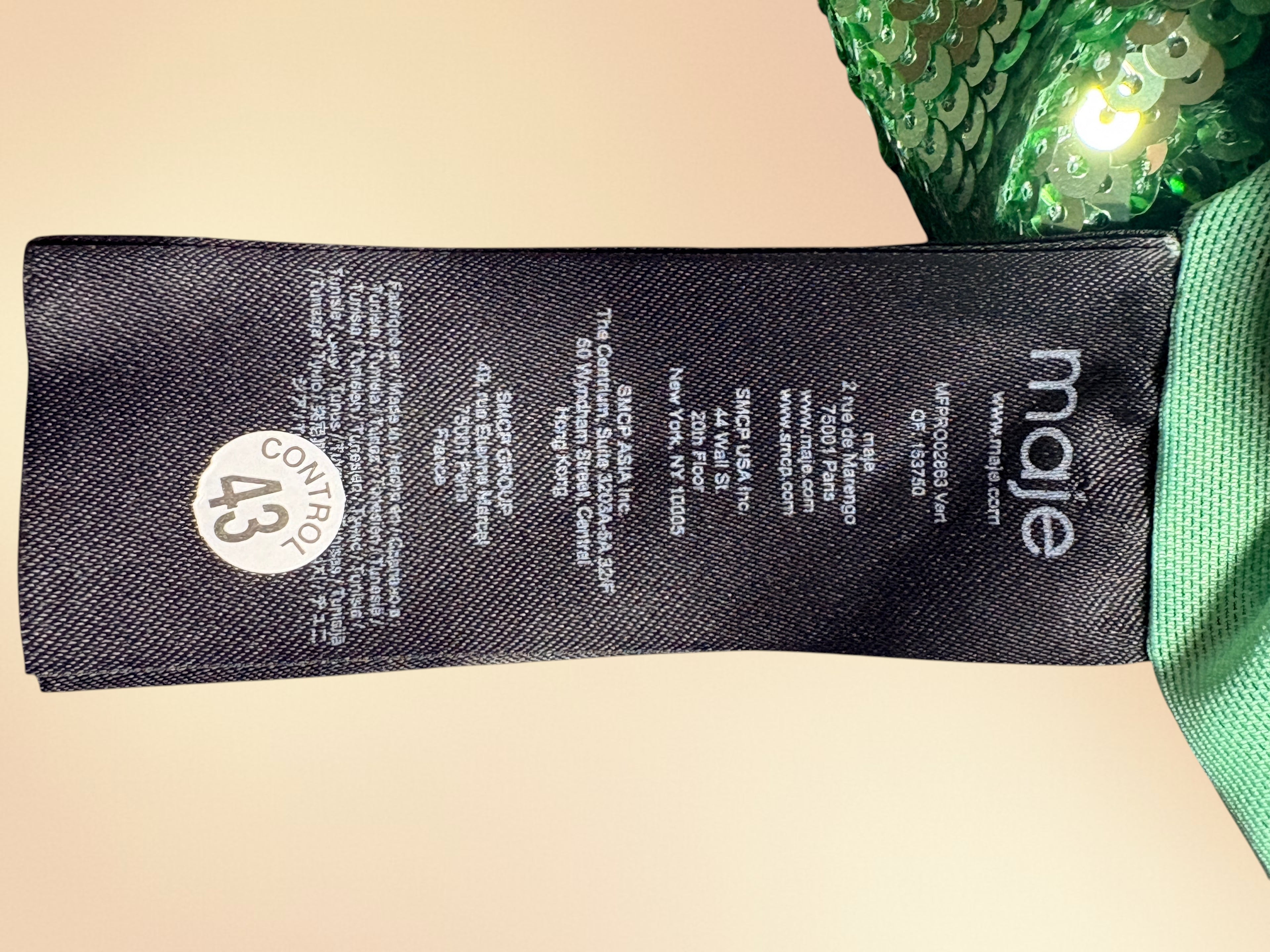 Robe Courte à Sequins Maje et Découpe Taille 40 (Verte)