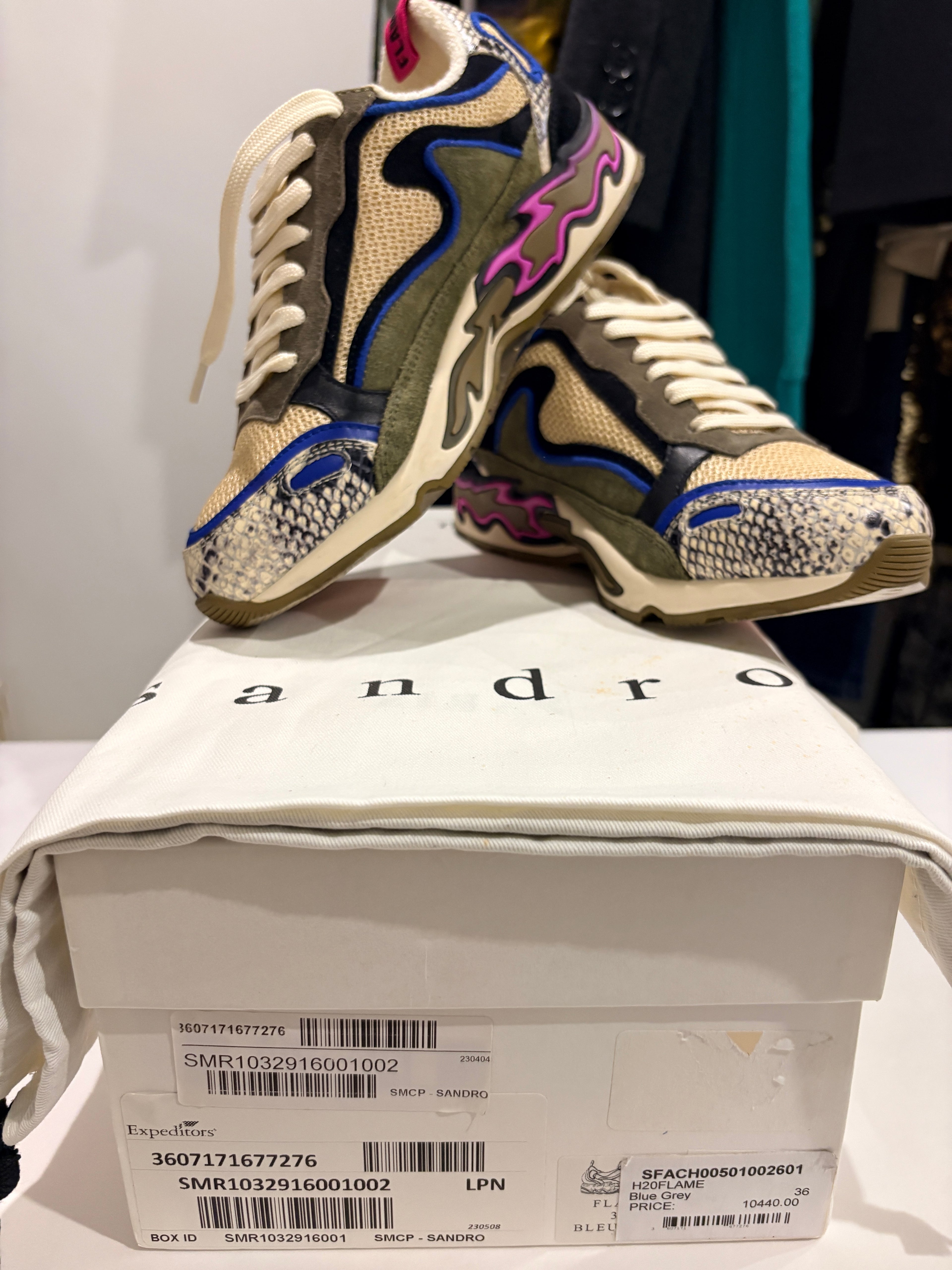 Sandro – Flame – Bleu Gris Multicolore – Neuve avec étiquette SANDRO