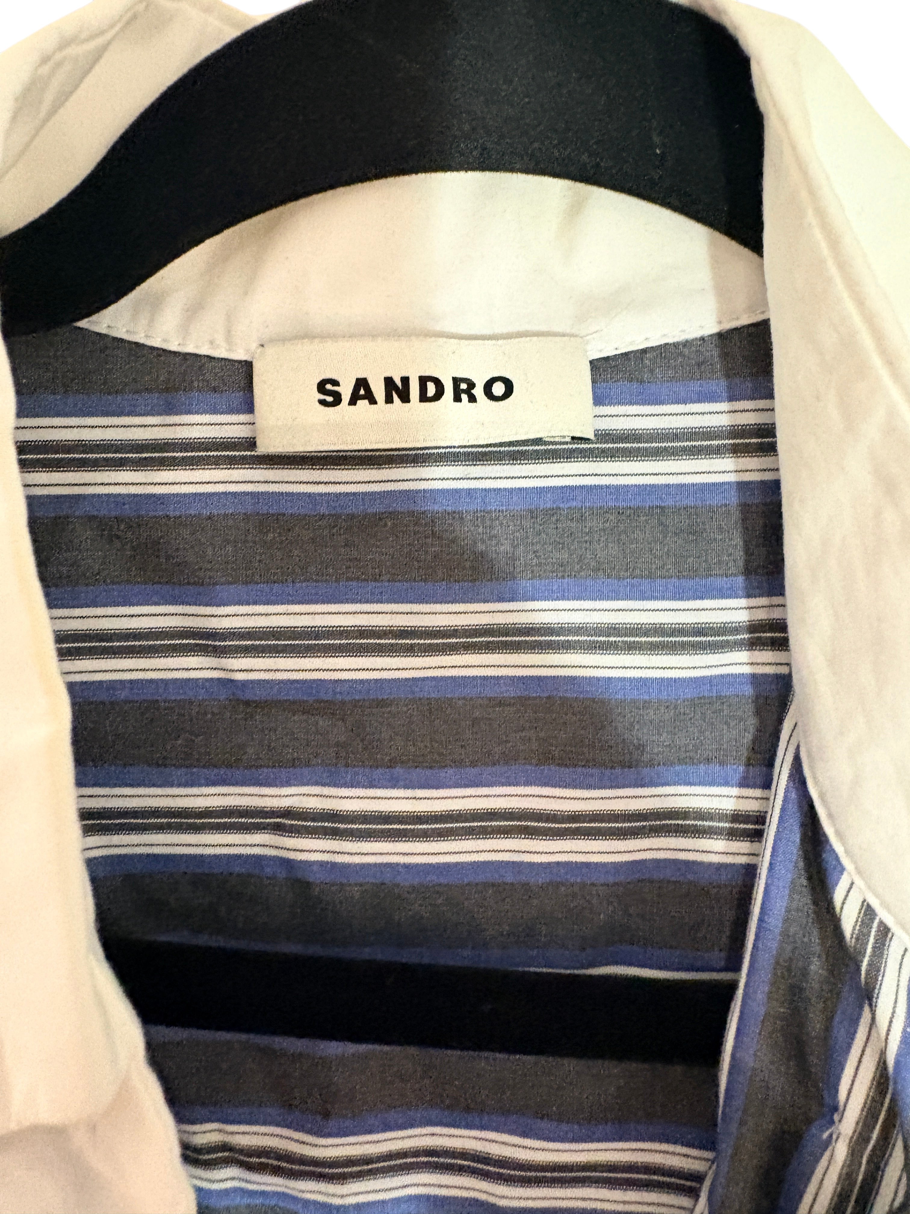 Sandro - Chemise longue oversize rayée - Bleu / Anthracite - Neuve avec étiquette SANDRO