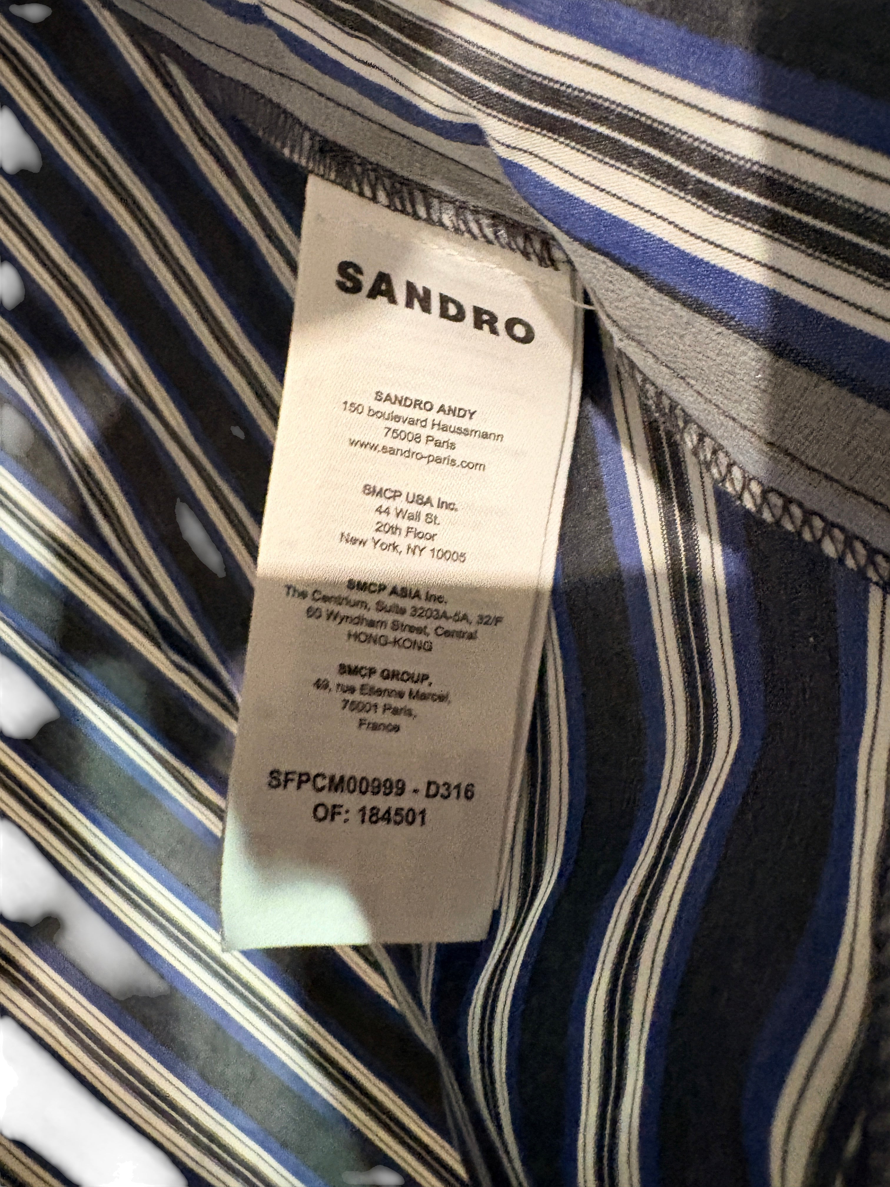 Sandro - Chemise longue oversize rayée - Bleu / Anthracite - Neuve avec étiquette SANDRO
