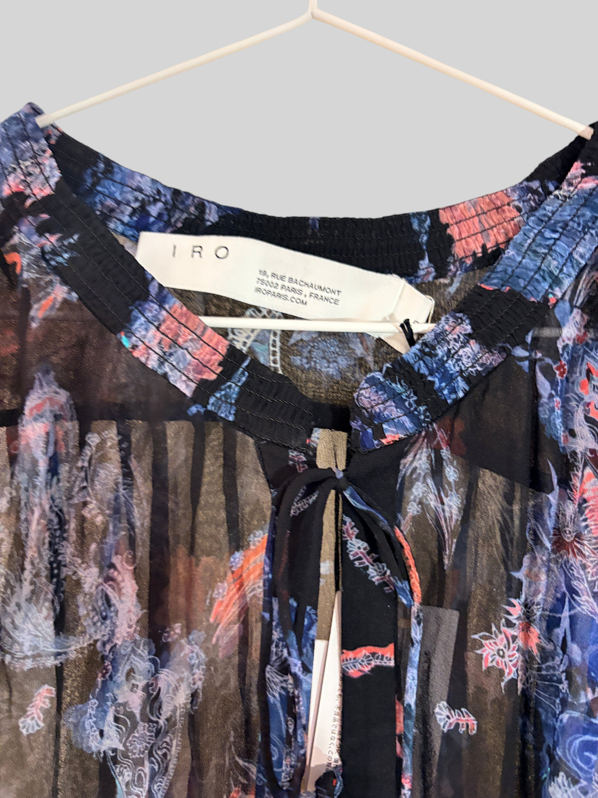 IRO Primrose – Robe courte imprimée noire et bleue neuve avec étiquettes IRO Paris