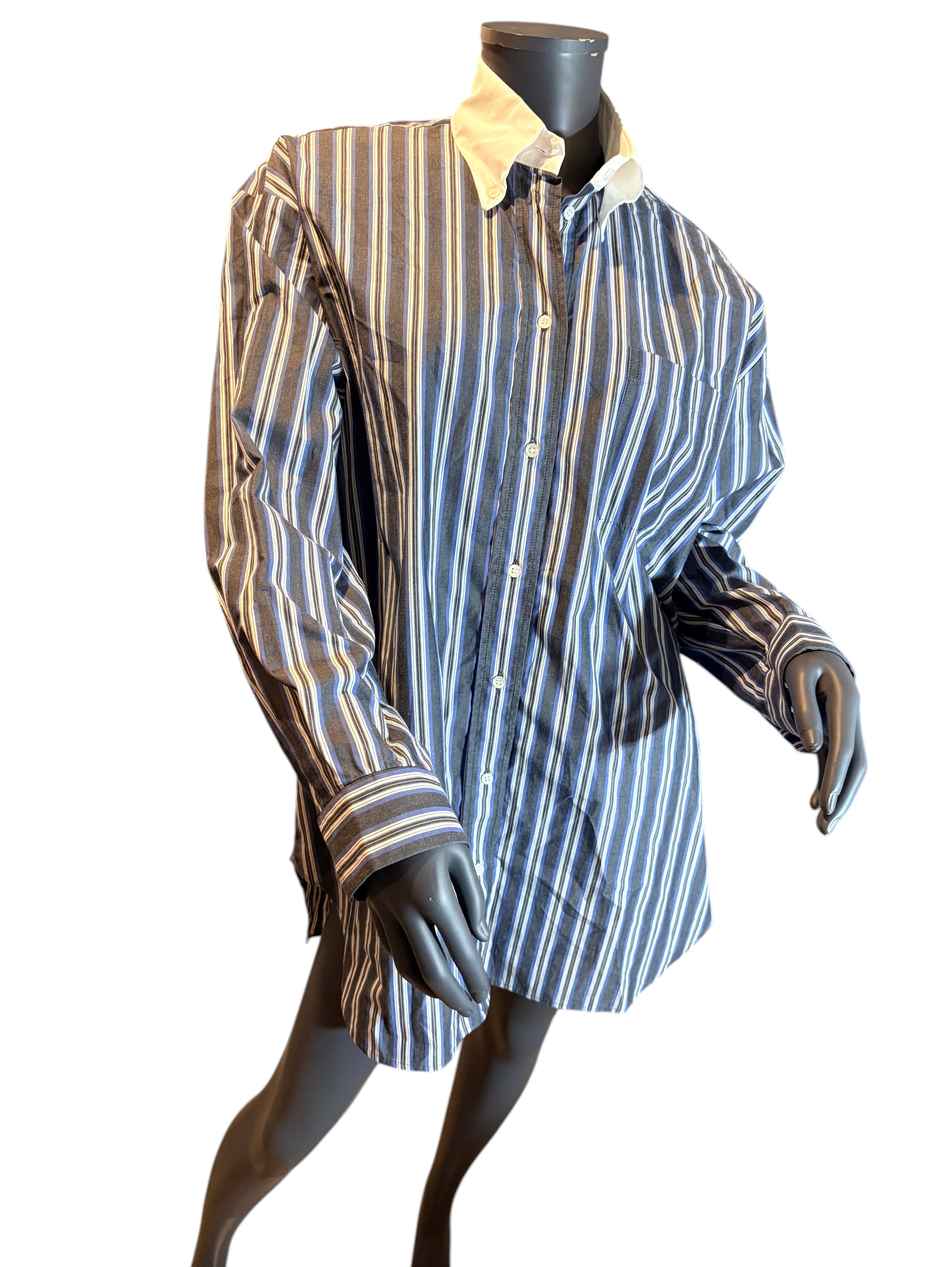 Sandro - Chemise longue oversize rayée - Bleu / Anthracite - Neuve avec étiquette SANDRO