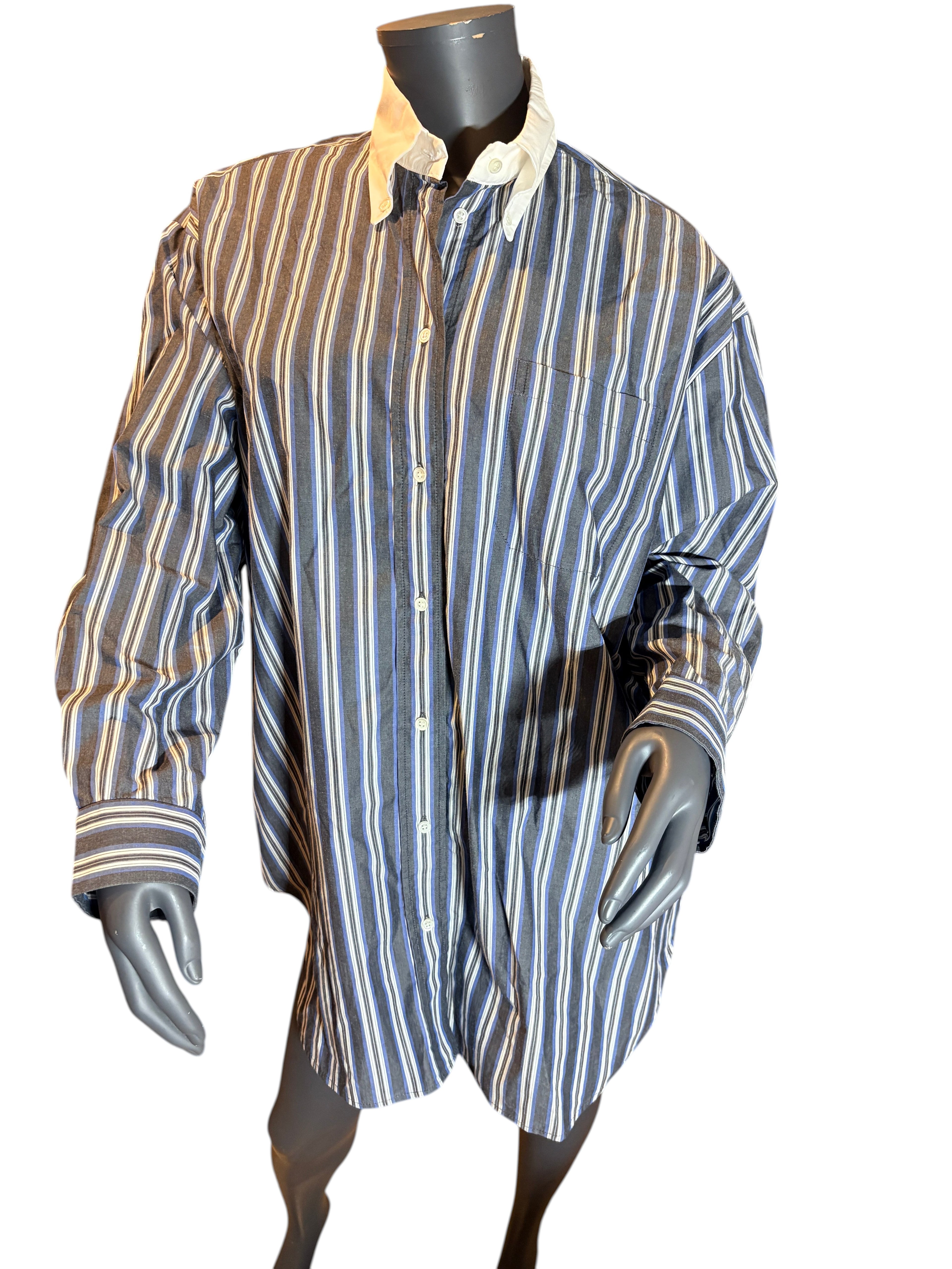 Sandro - Chemise longue oversize rayée - Bleu / Anthracite - Neuve avec étiquette SANDRO