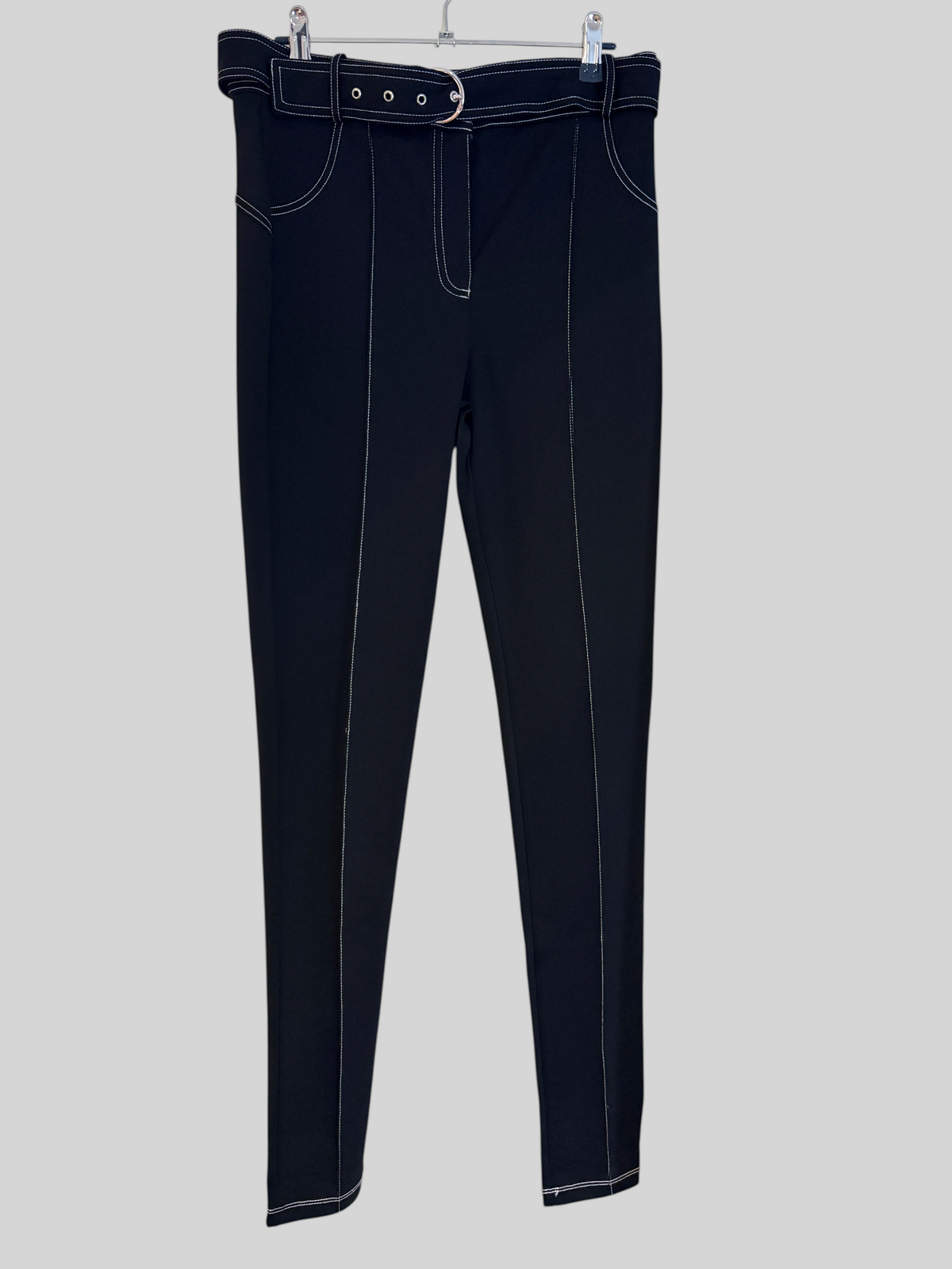 Sandro Pantalon noir surpiqûres contrastées avec ceinture – Neuf avec étiquette SANDRO