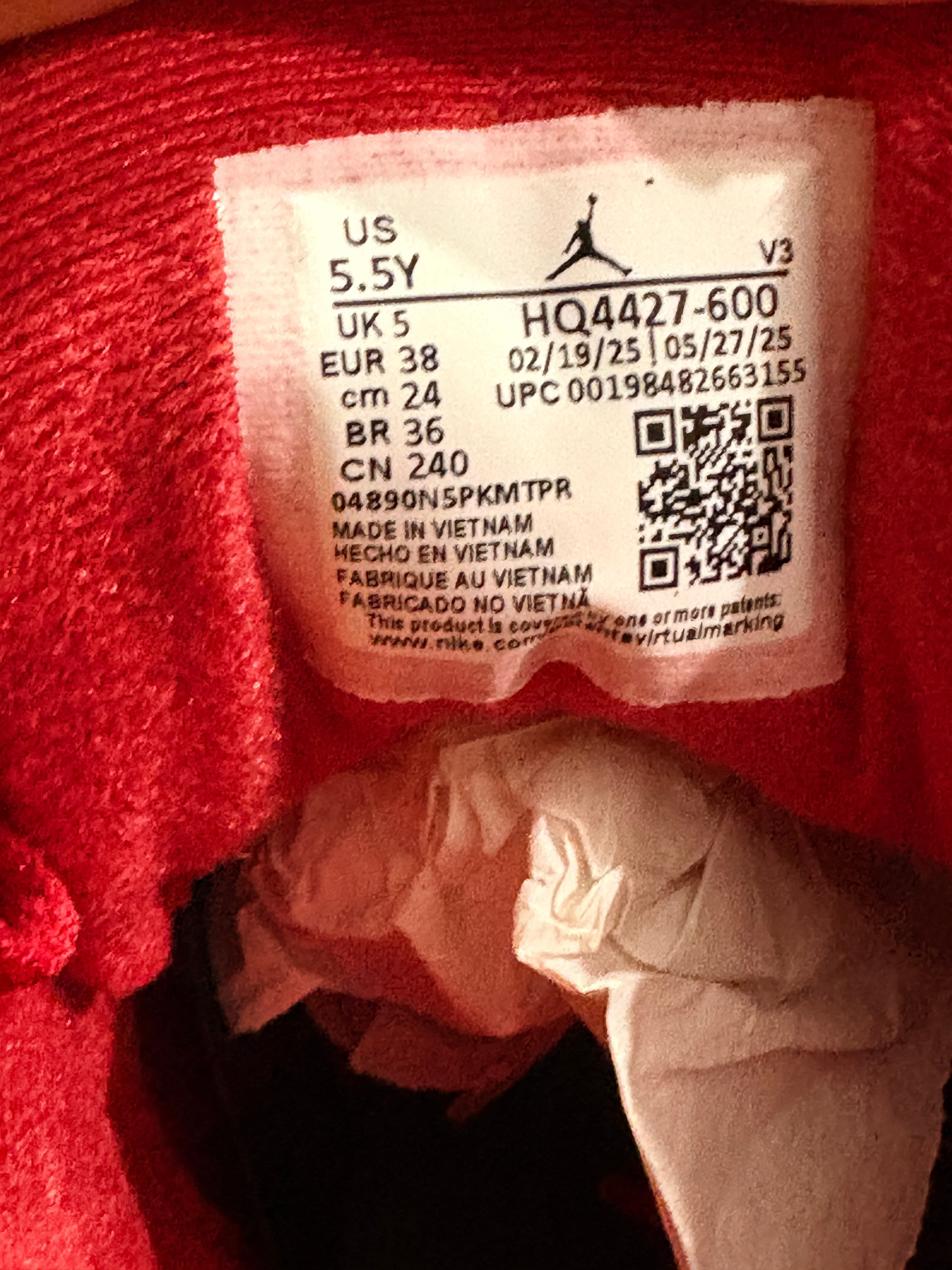 Air Jordan MVP 92 GS Gym Red / White / Black – Taille 38 – Neuve avec étiquette NIKE