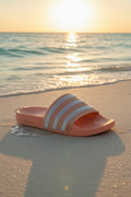 Adidas Adilette Saumon Velours Argenté - Plage Golden Hour