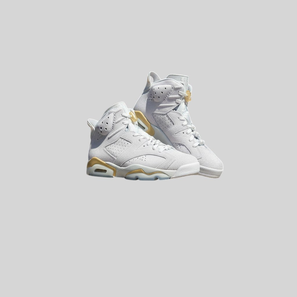 Baskets FASHION SC Air Jordan 6 Retro Craft Pearl en cuir gris platine et bleu glacier avec détails dorés