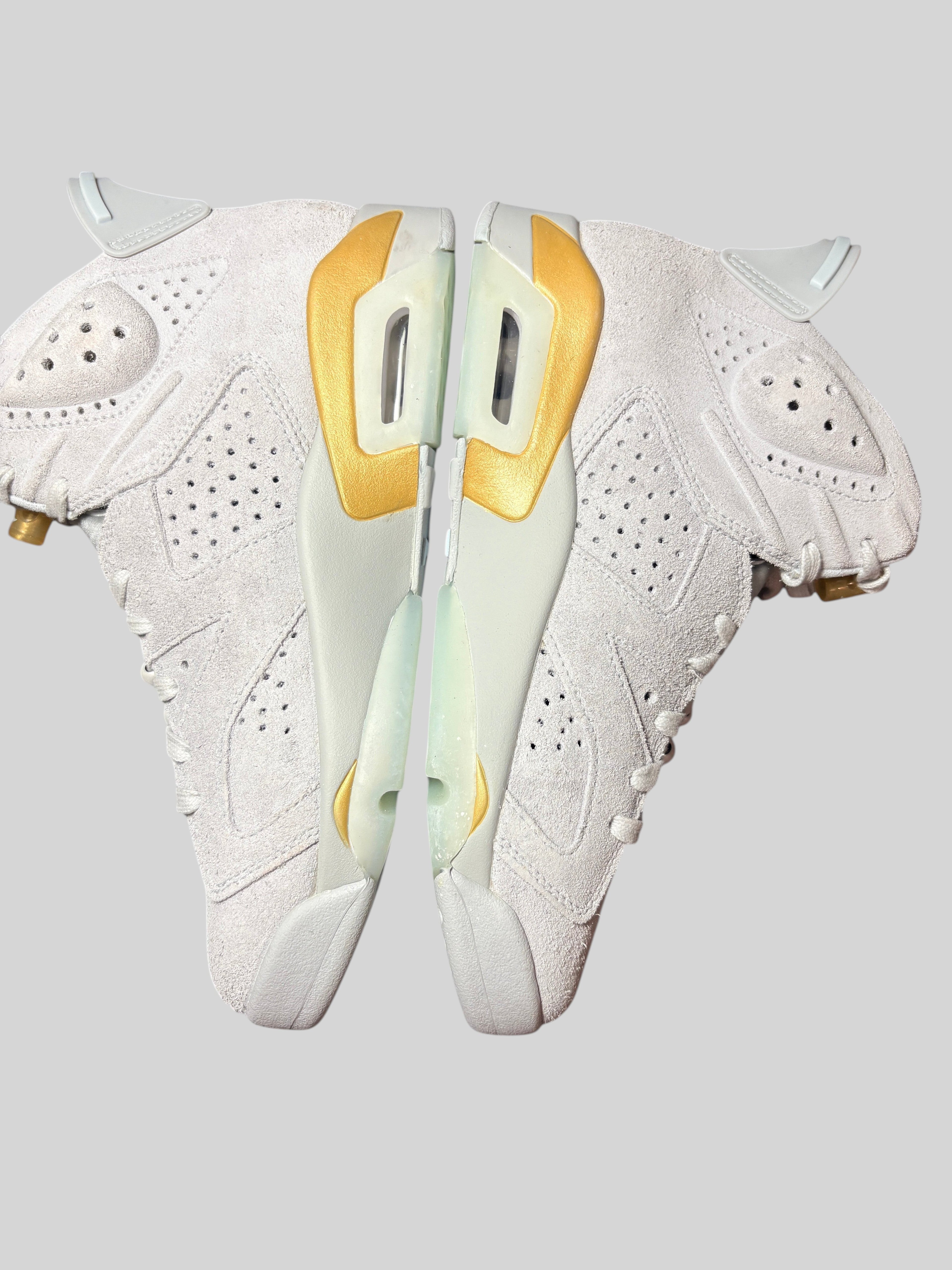 Baskets FASHION SC Air Jordan 6 Retro Craft Pearl en cuir gris platine et bleu glacier avec détails dorés