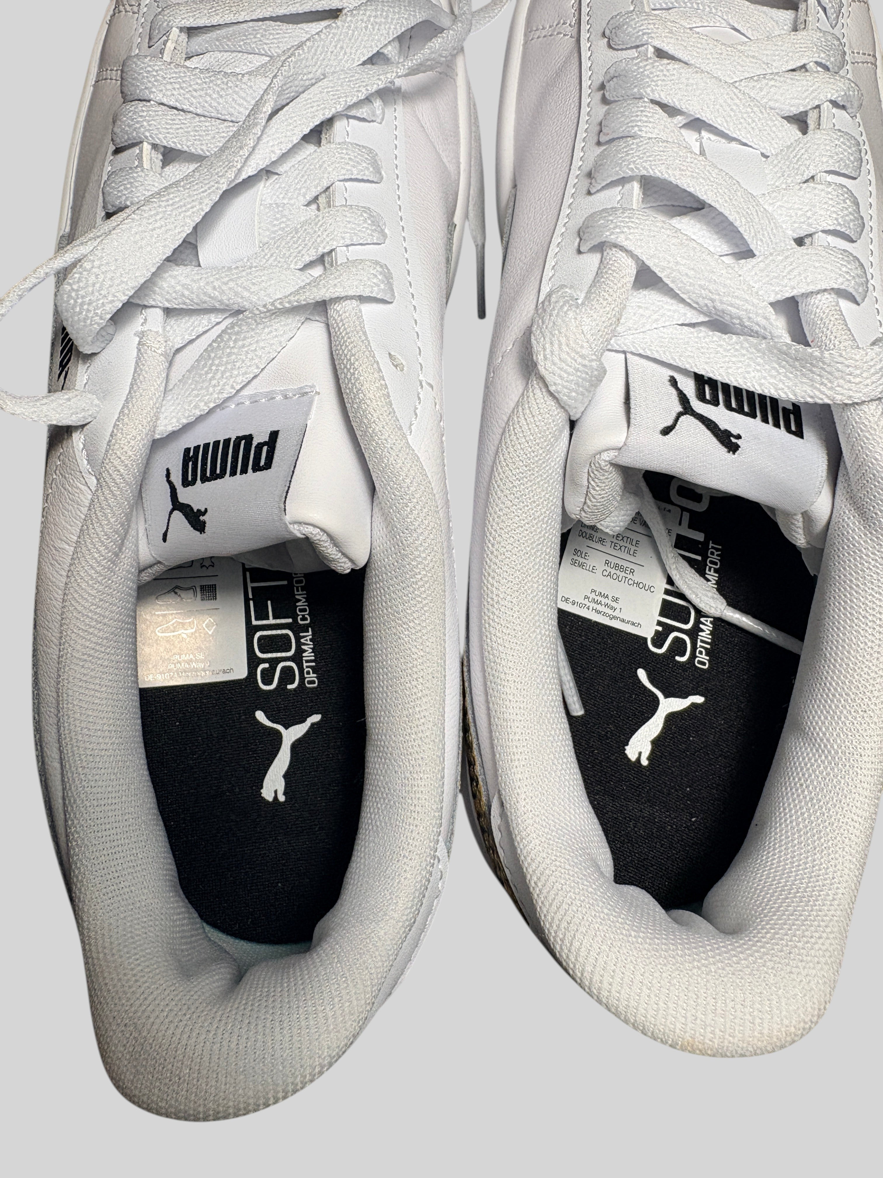 Baskets FASHION SC Puma Lily Platform Leo blanches avec semelle intérieure SoftFoam+ et logo Puma sur la languette