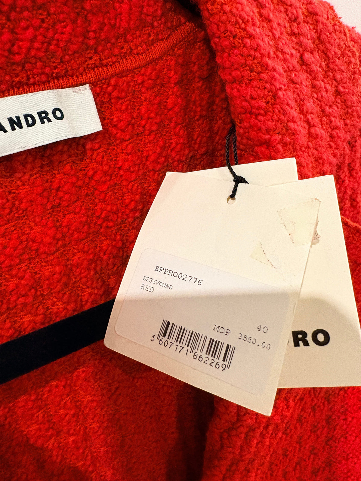 Étiquette de prix originale FASHION SC pour robe courte Sandro rouge effet tweed modèle E23VONNE taille 40