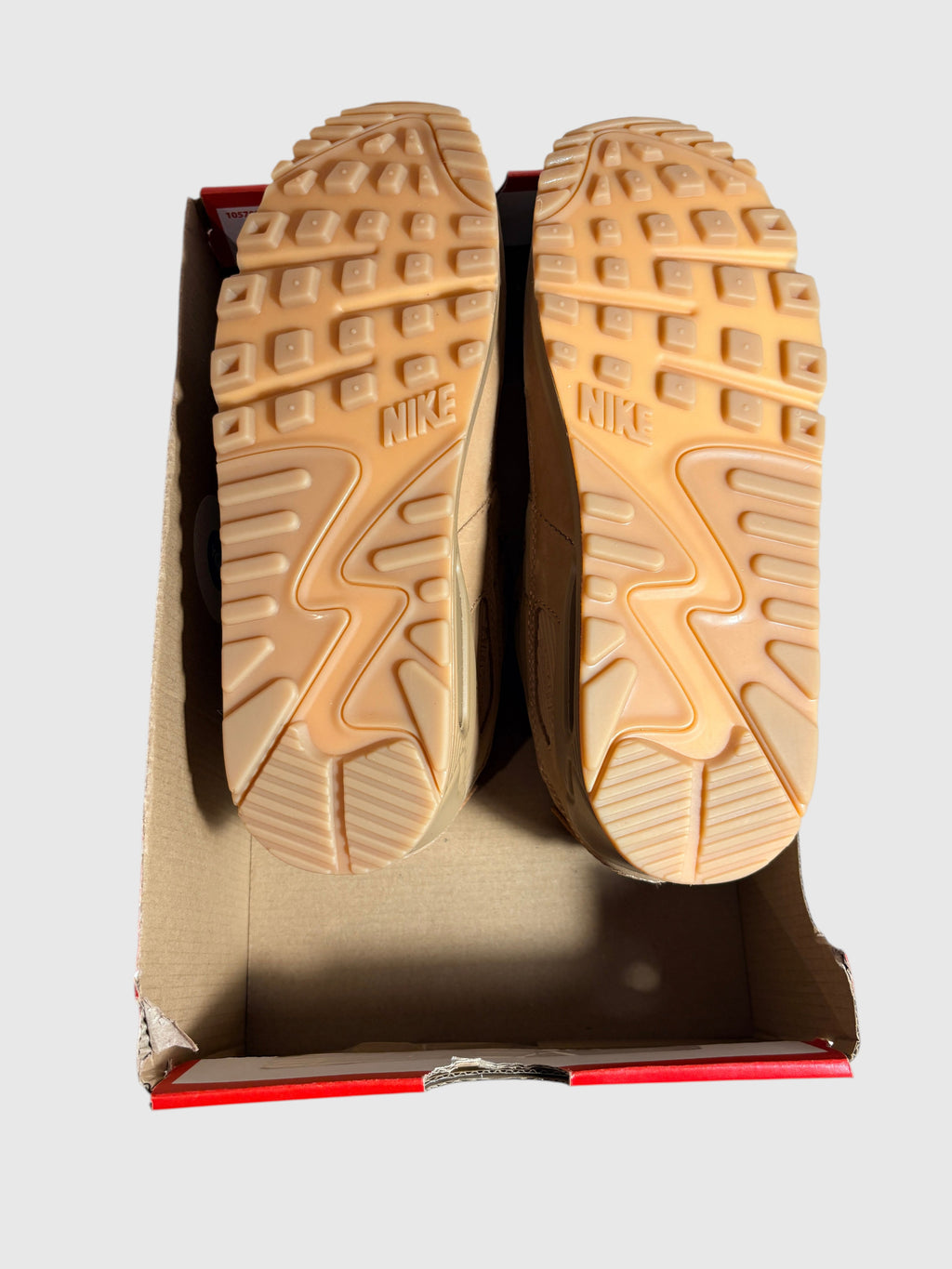 Semelles en gomme marron clair de baskets FASHION SC Nike Air Max 90 Premium Wheat dans leur boîte d'origine