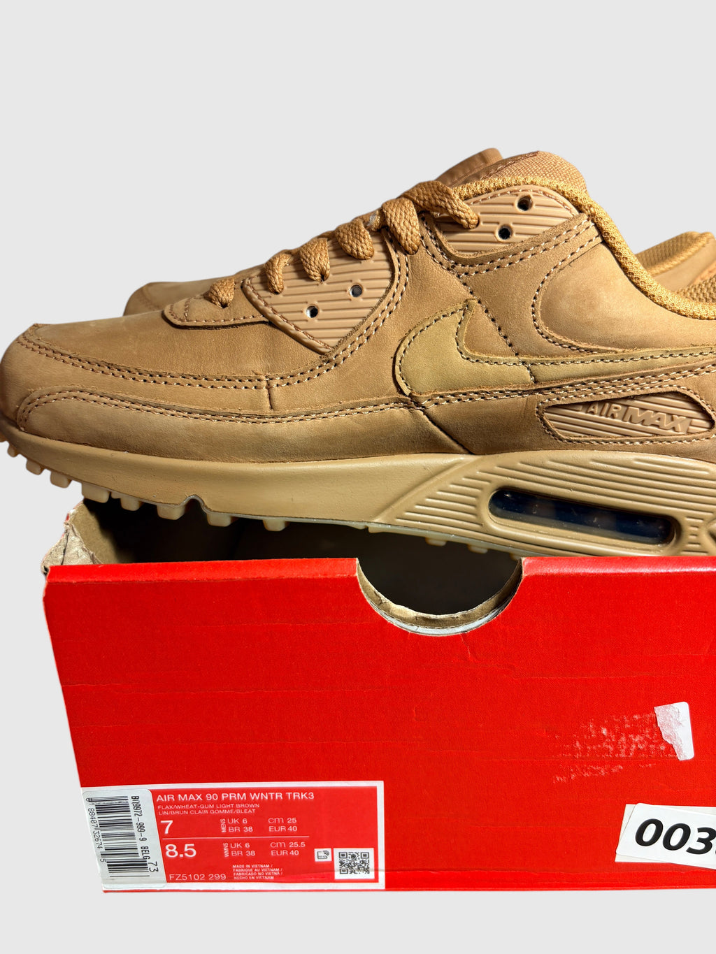 Baskets FASHION SC Nike Air Max 90 Premium Wheat en nubuck et daim marron avec semelle gomme et unité Air visible