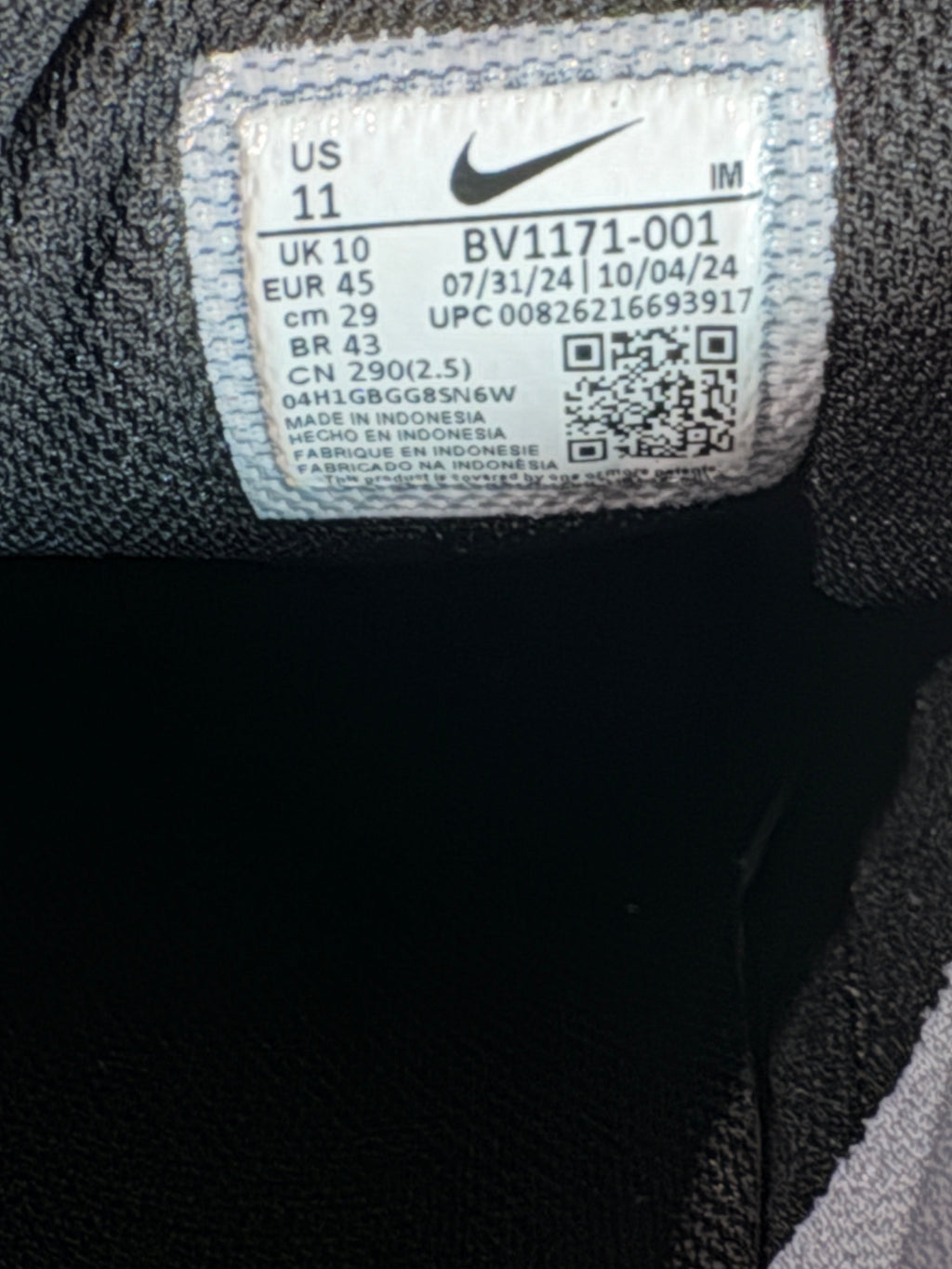 Étiquette intérieure de taille FASHION SC pour baskets Nike Air Max LTD 3 avec détails de pointure et SKU BV1171-001