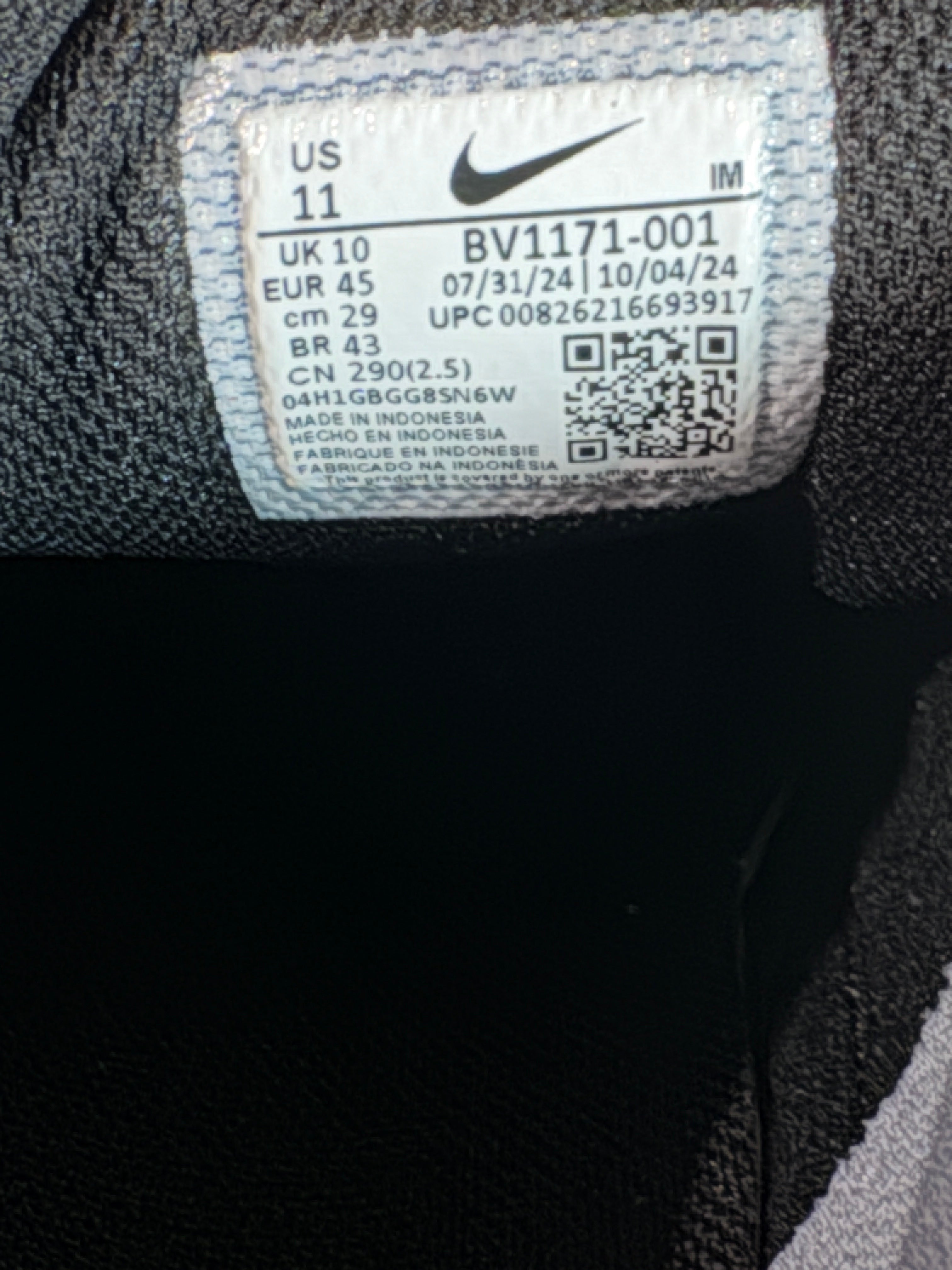 Étiquette intérieure de taille FASHION SC pour baskets Nike Air Max LTD 3 avec détails de pointure et SKU BV1171-001