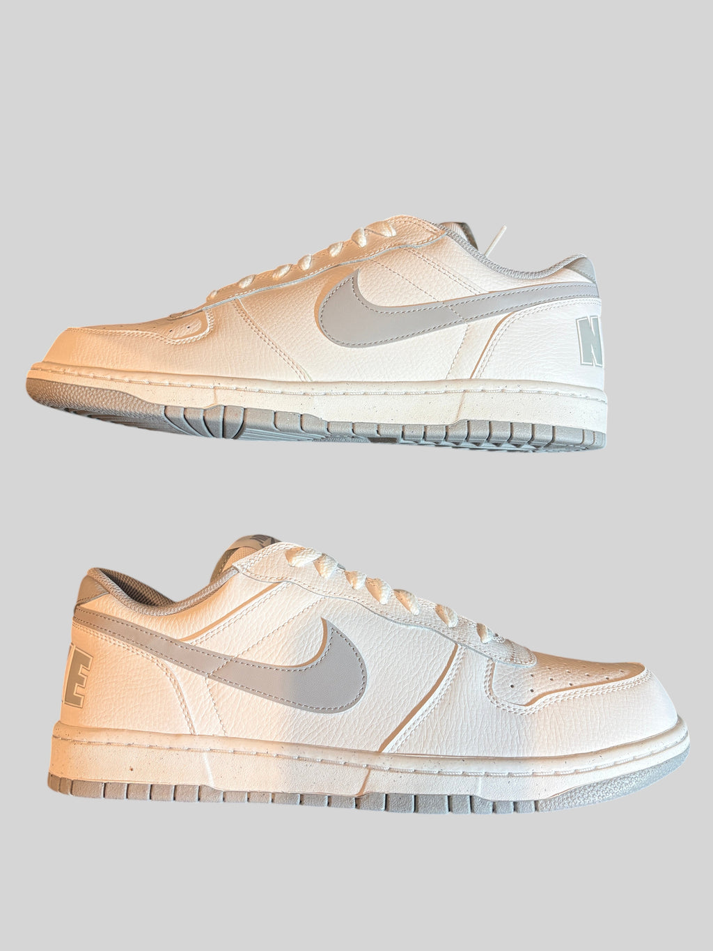 Baskets FASHION SC Nike Big Nike Low blanches et grises en cuir, style basketball rétro, pointure 47,5 neuves