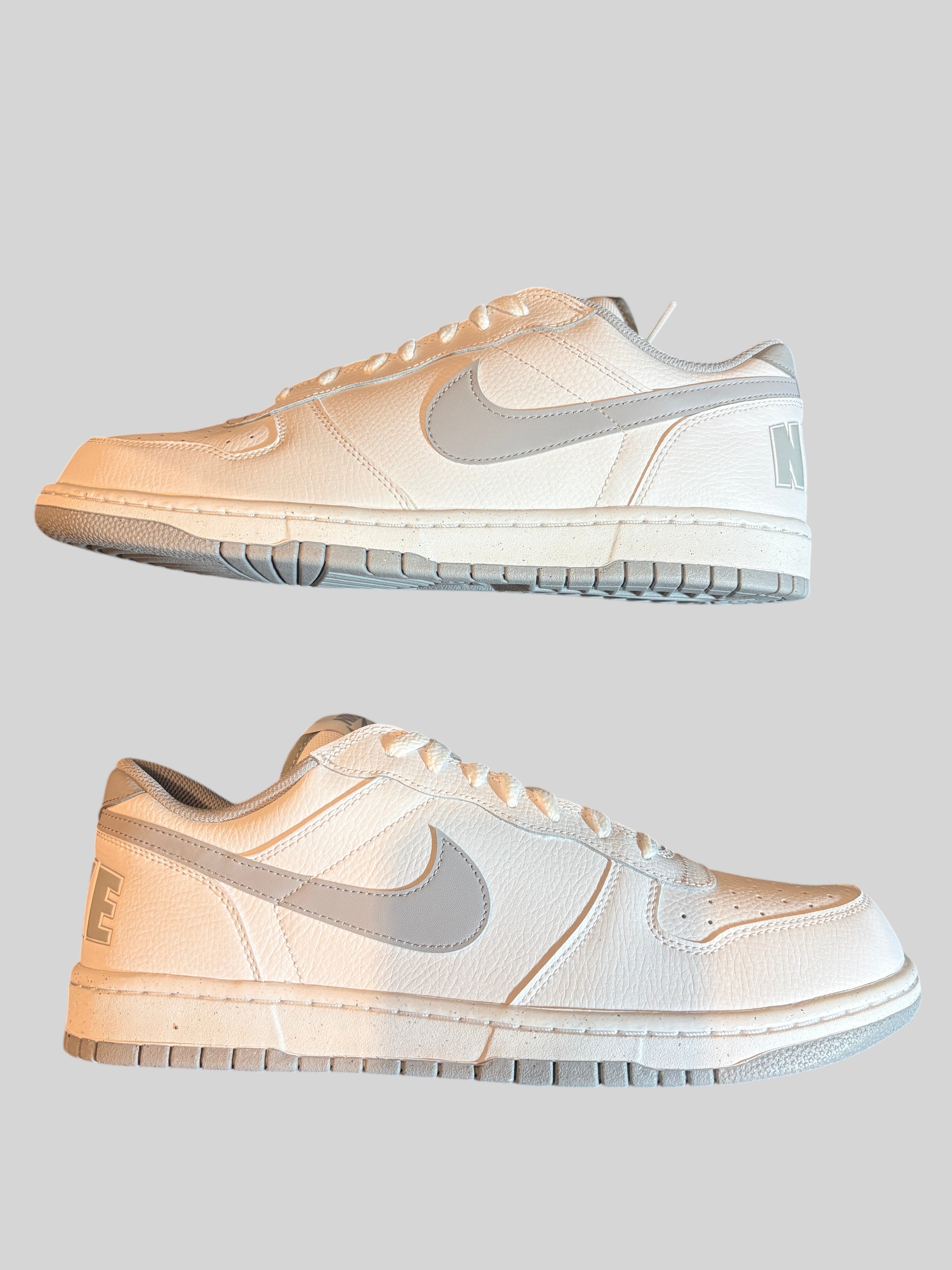 Baskets FASHION SC Nike Big Nike Low blanches et grises en cuir, style basketball rétro, pointure 47,5 neuves