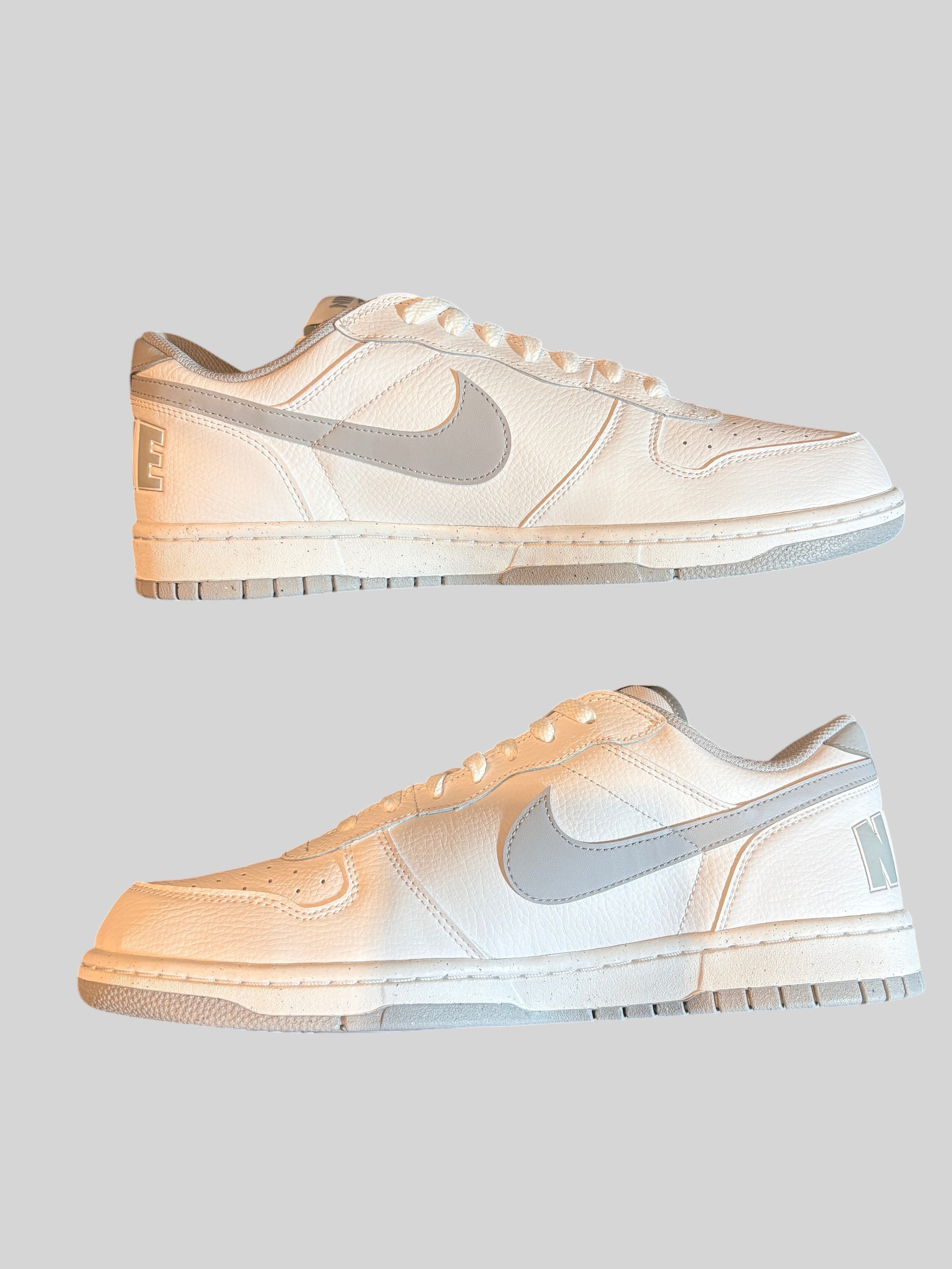 Baskets FASHION SC Nike Big Nike Low blanches et grises en cuir, style basketball rétro, pointure 47,5 neuves