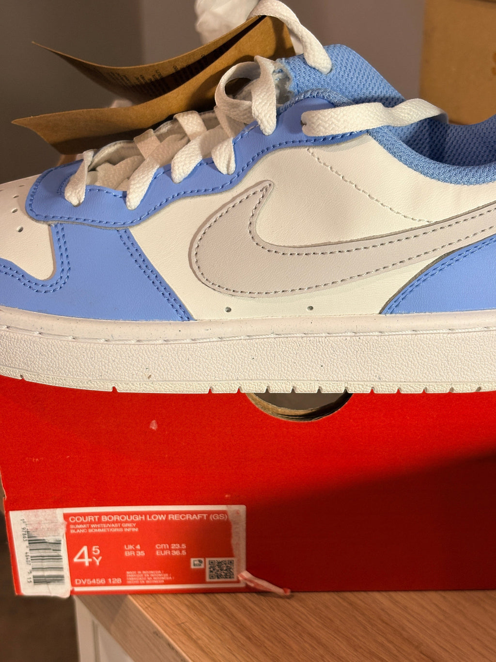 Baskets FASHION SC Nike Court Borough Low Recraft blanches et bleu Cobalt Pulse pour enfant